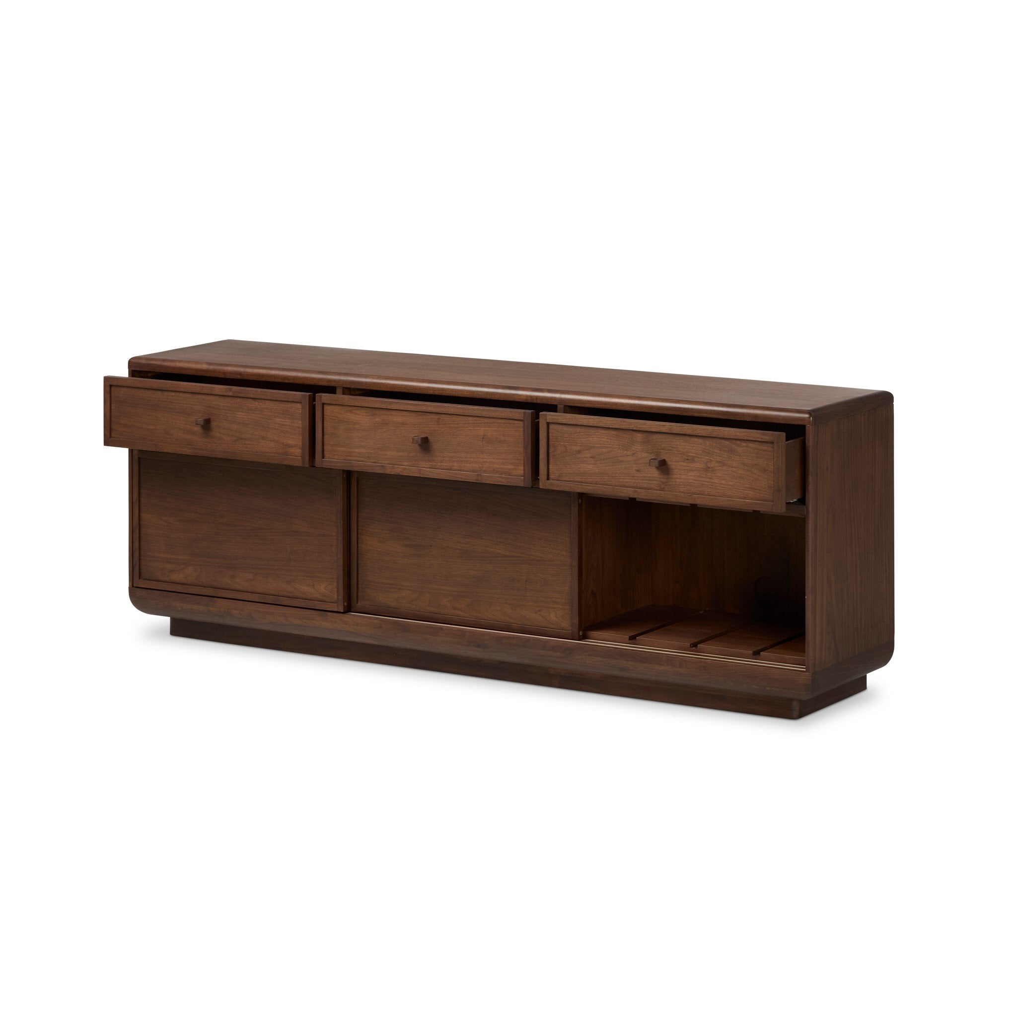 Vincent Media Console with Record Storage - Dark Brown Walnut Veneer