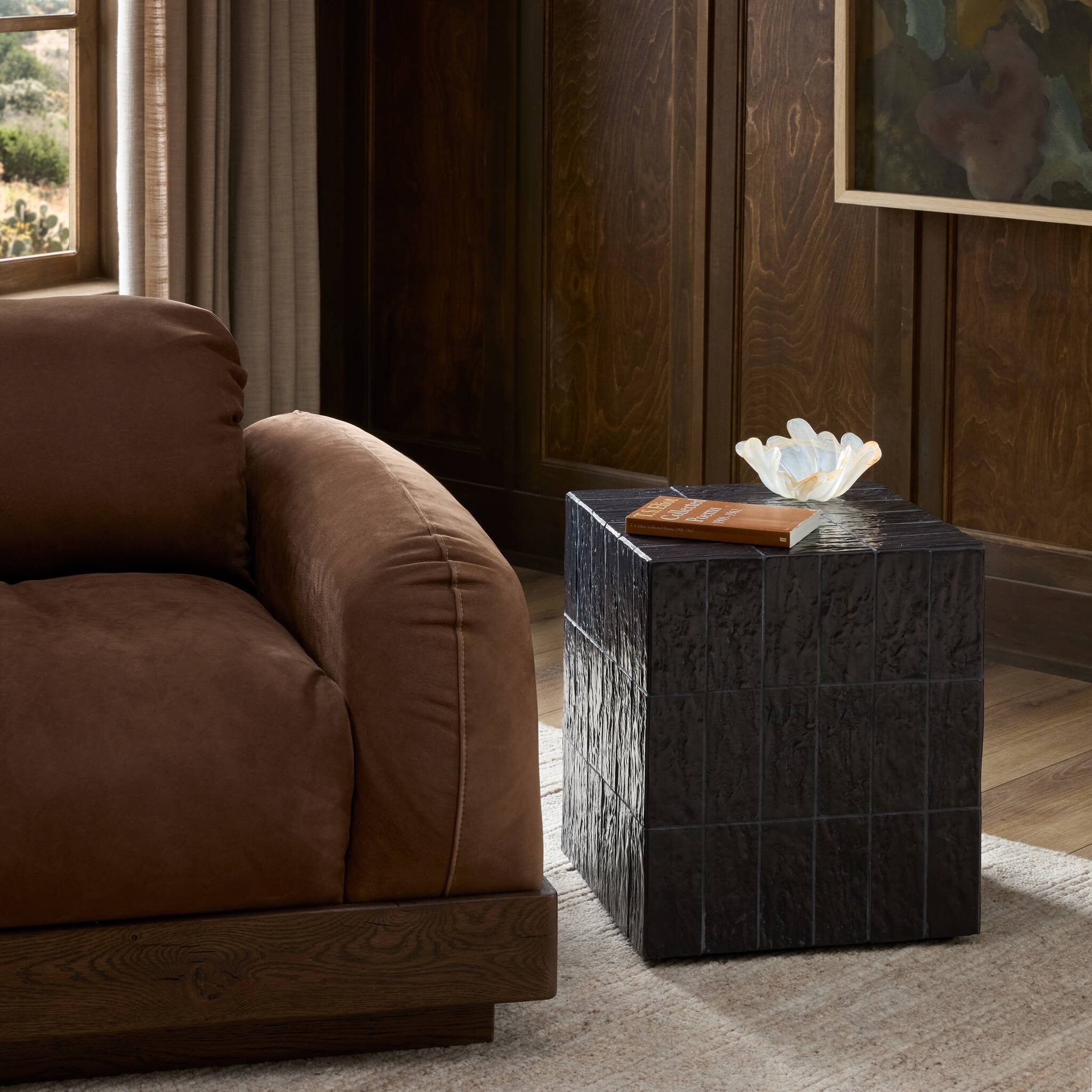 Tanik End Table - Textured Brown Tile