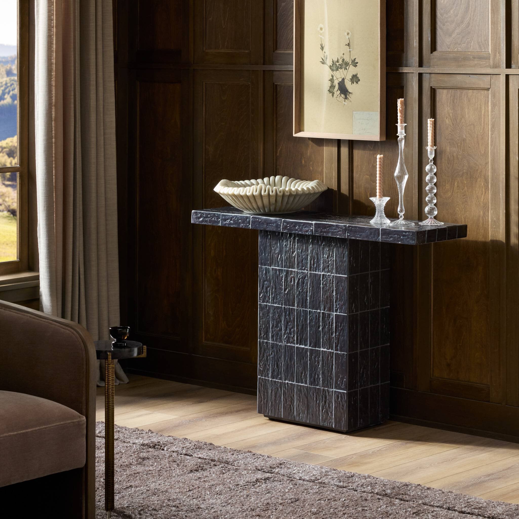 Tanik Console Table - Textured Brown Tile