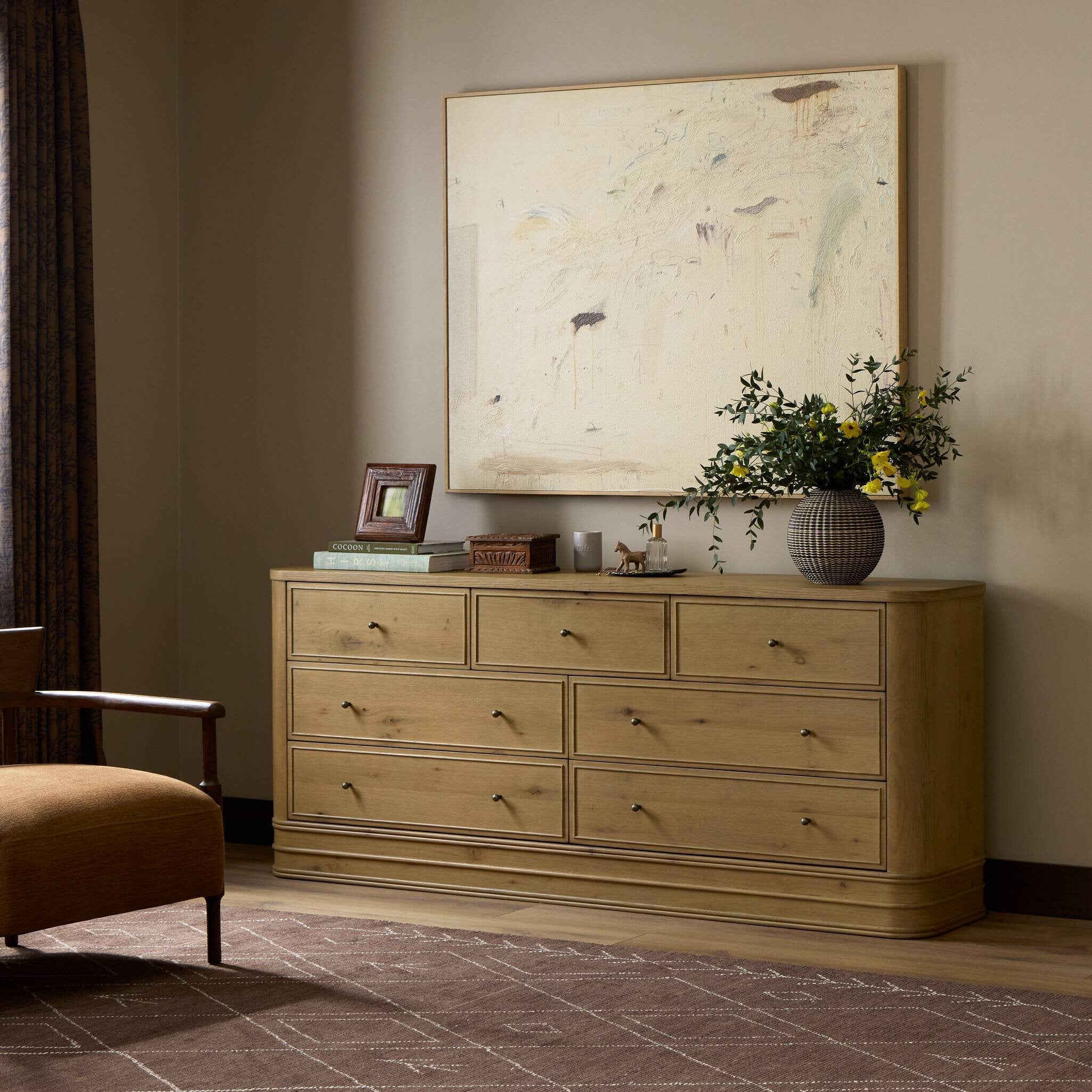 Minnie 7 Drawer Dresser - Aged Natural Oak Veneer