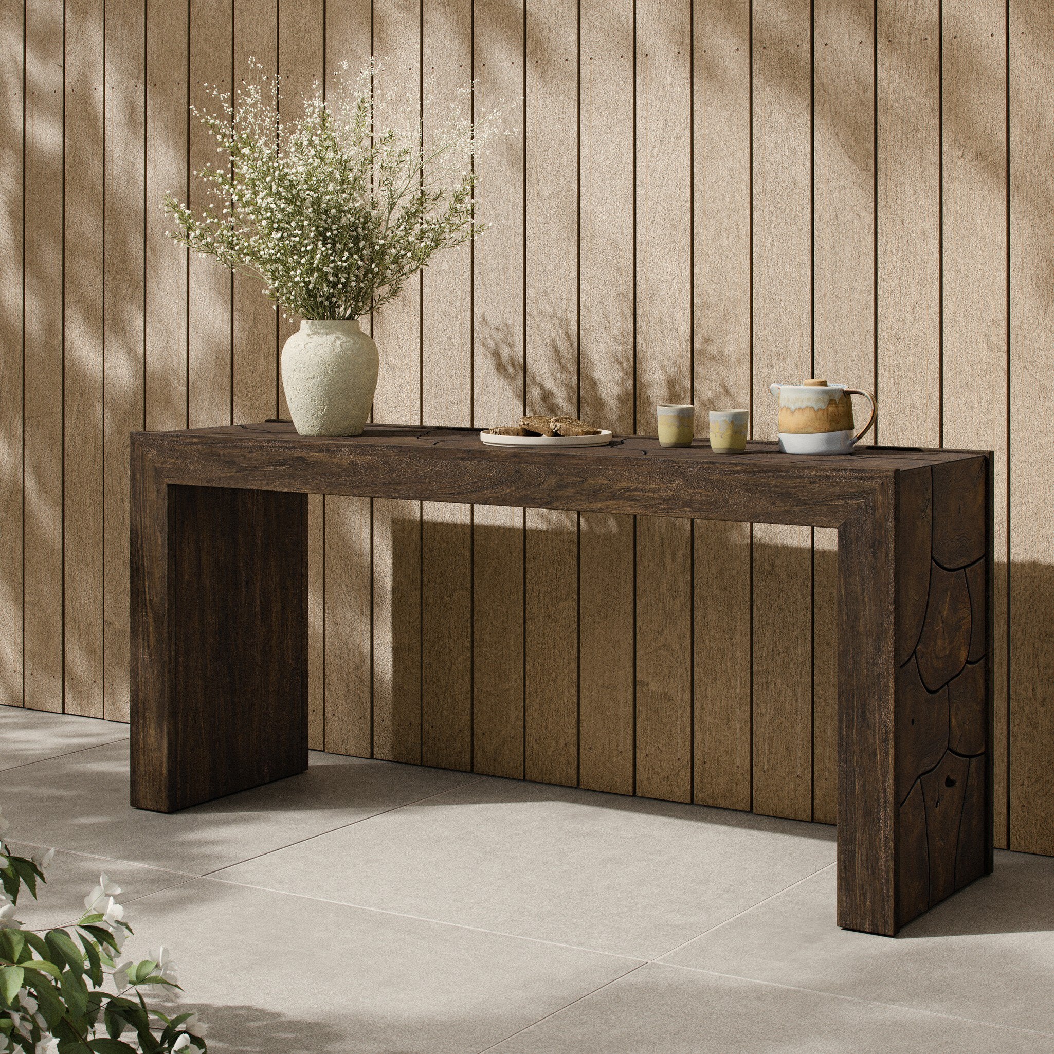 Ridge Outdoor Console Table - Stained Saddle Brown-Teak Root