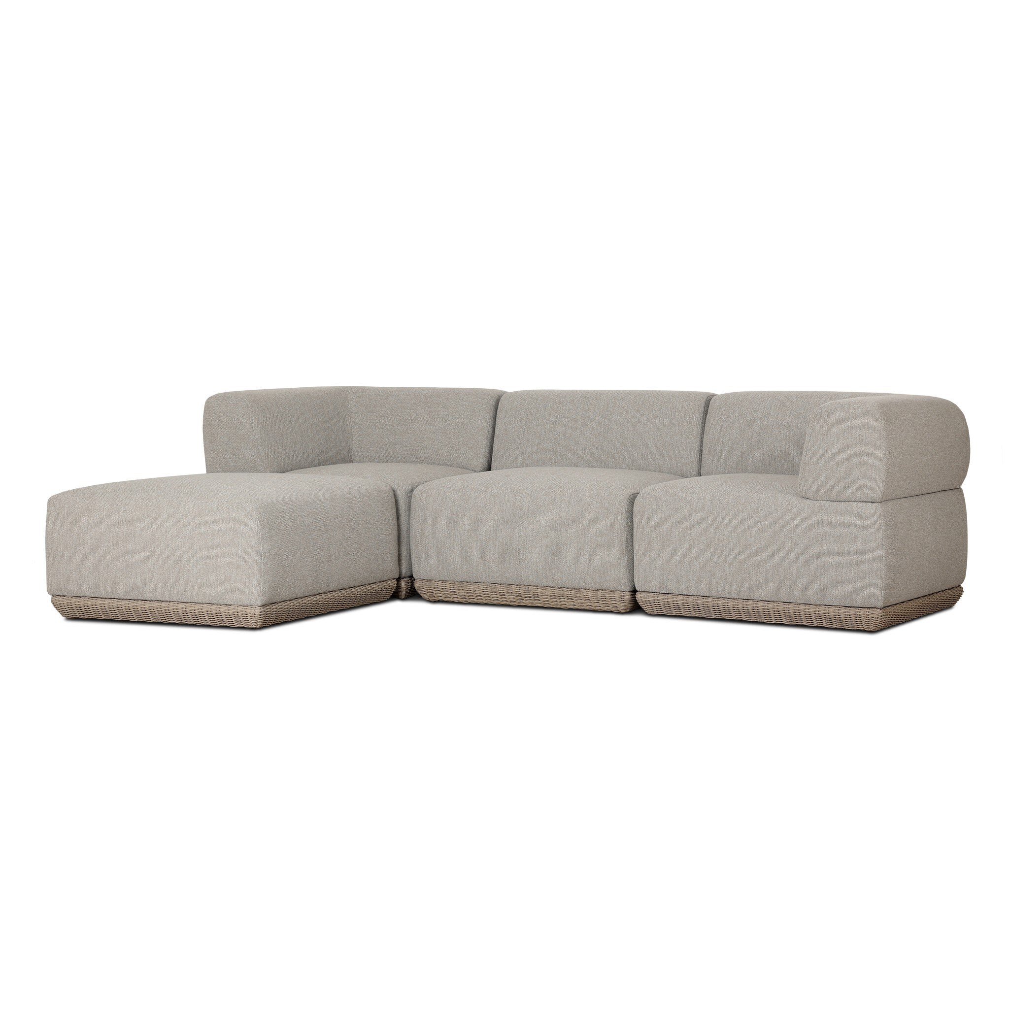 Evander Outdoor 3 Piece Sectional with Ottoman - Ramiro Ecru