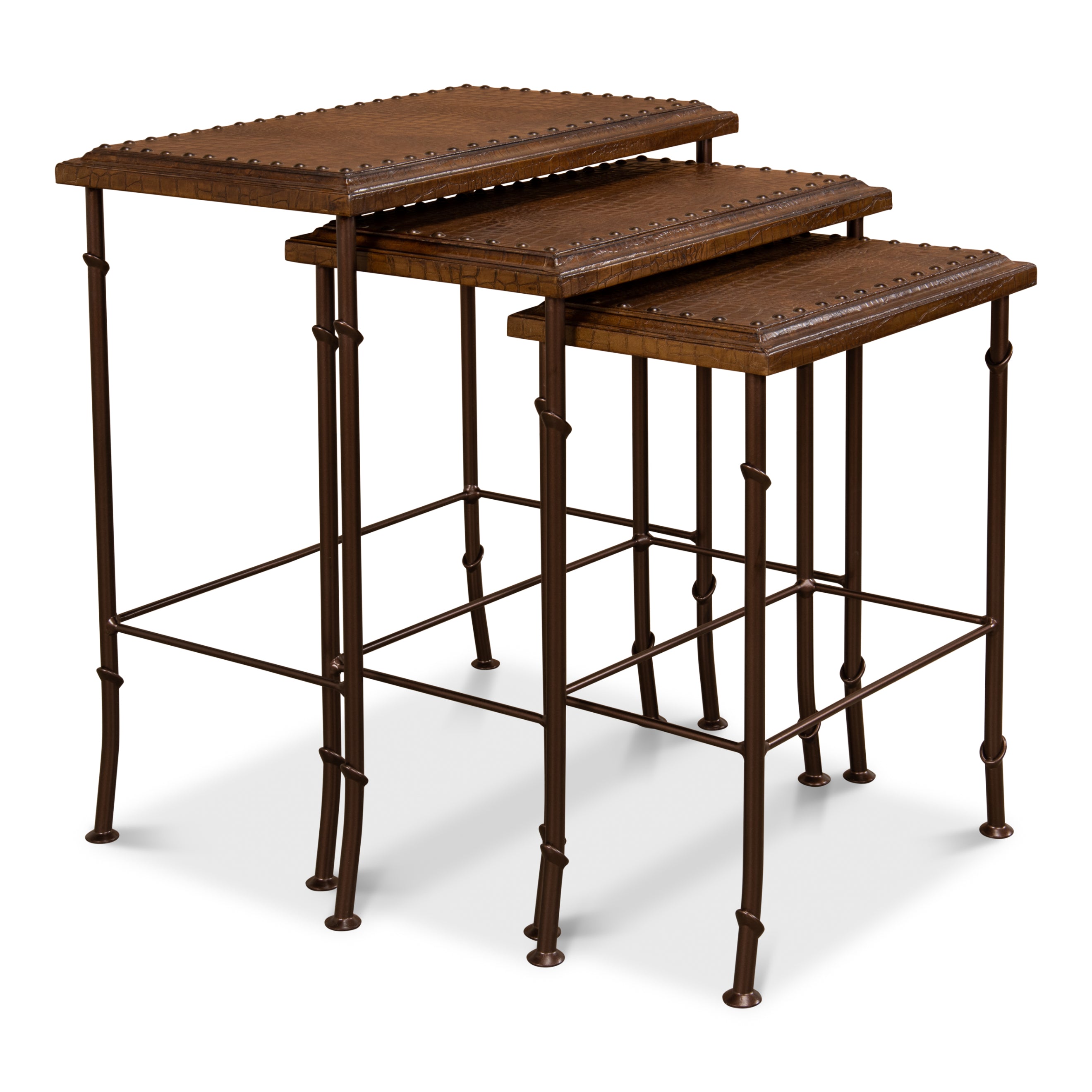 Croc Leather Nesting Tables - Set of 3
