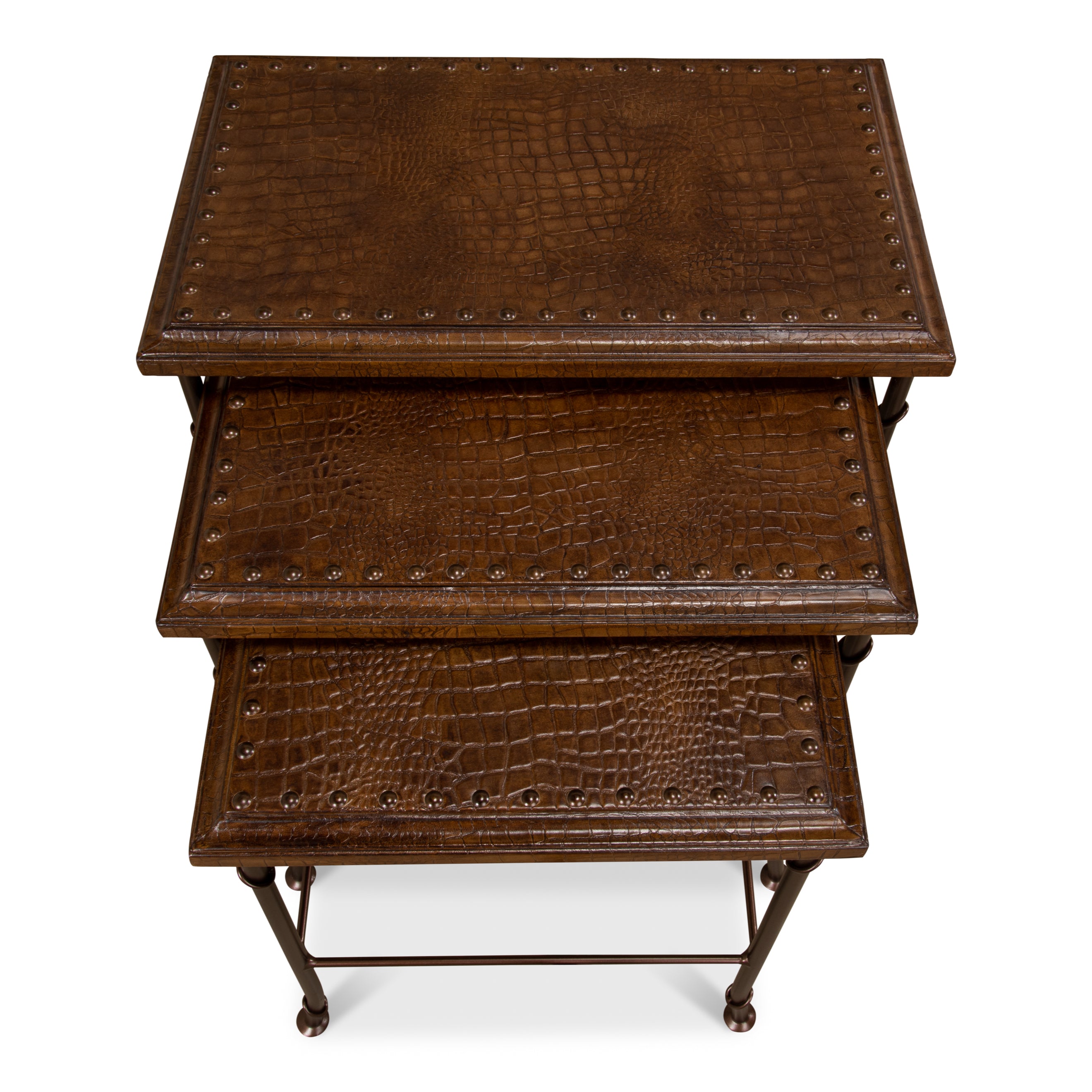 Croc Leather Nesting Tables - Set of 3