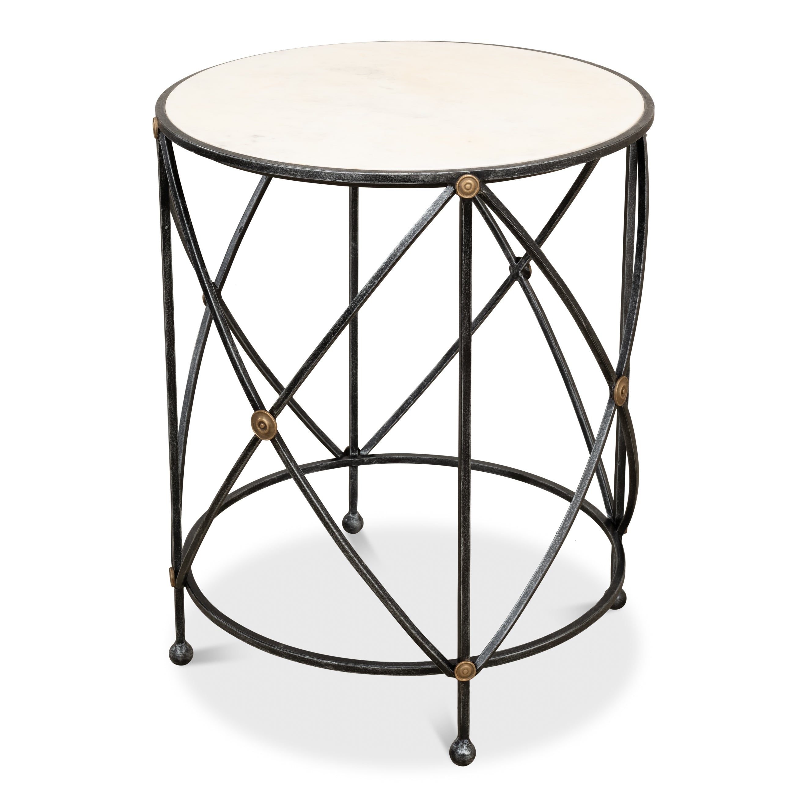 Drum & Fife Lamp Table - Aged White Marble