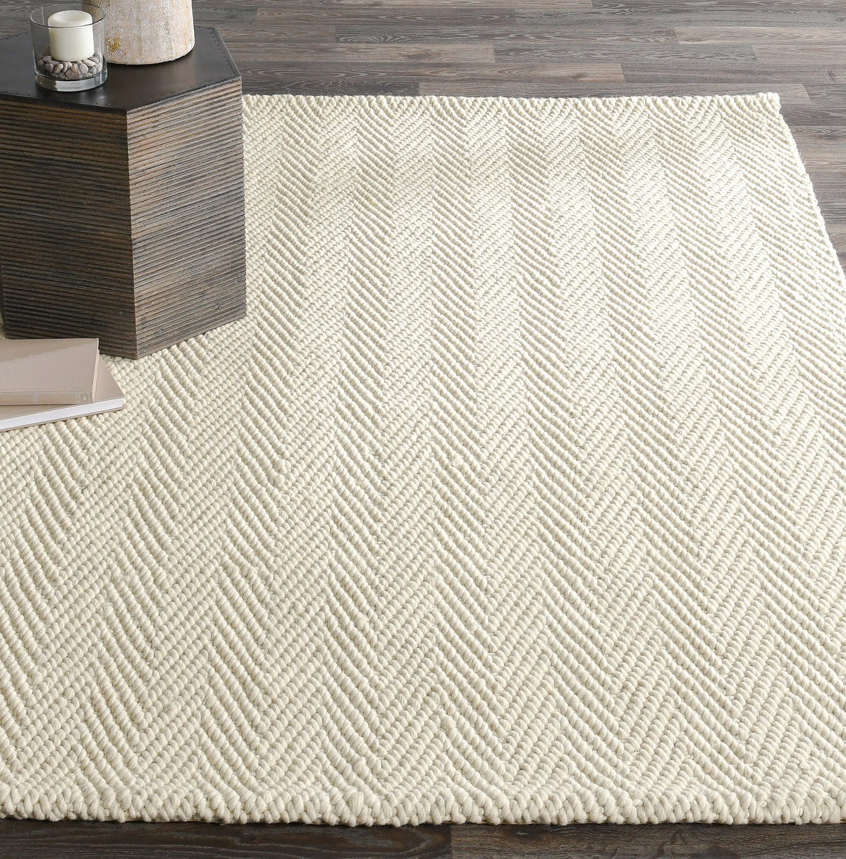 Herringbone Wool/Jute Ivory Rug