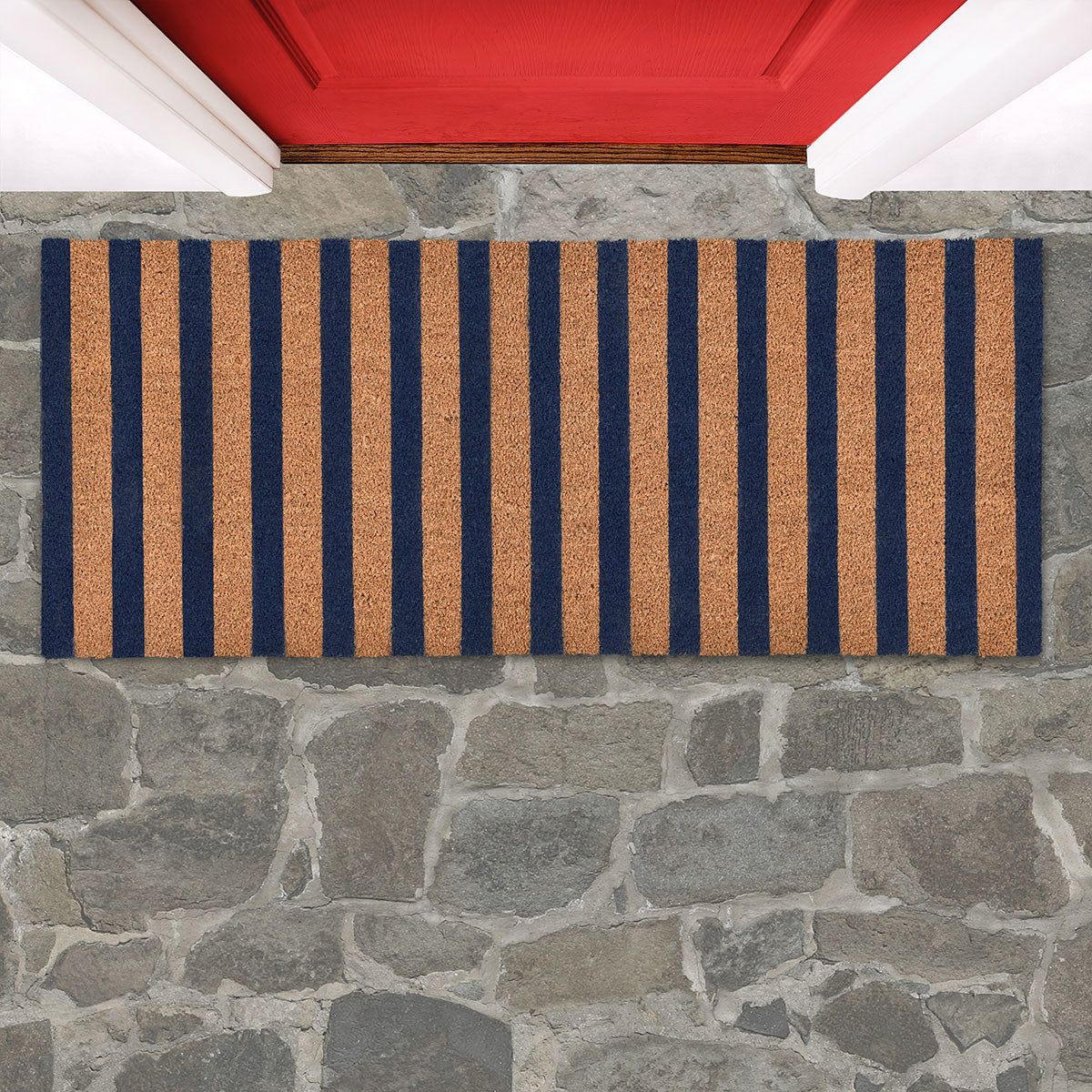 Striped Doormat 24x57 - Navy with Natural