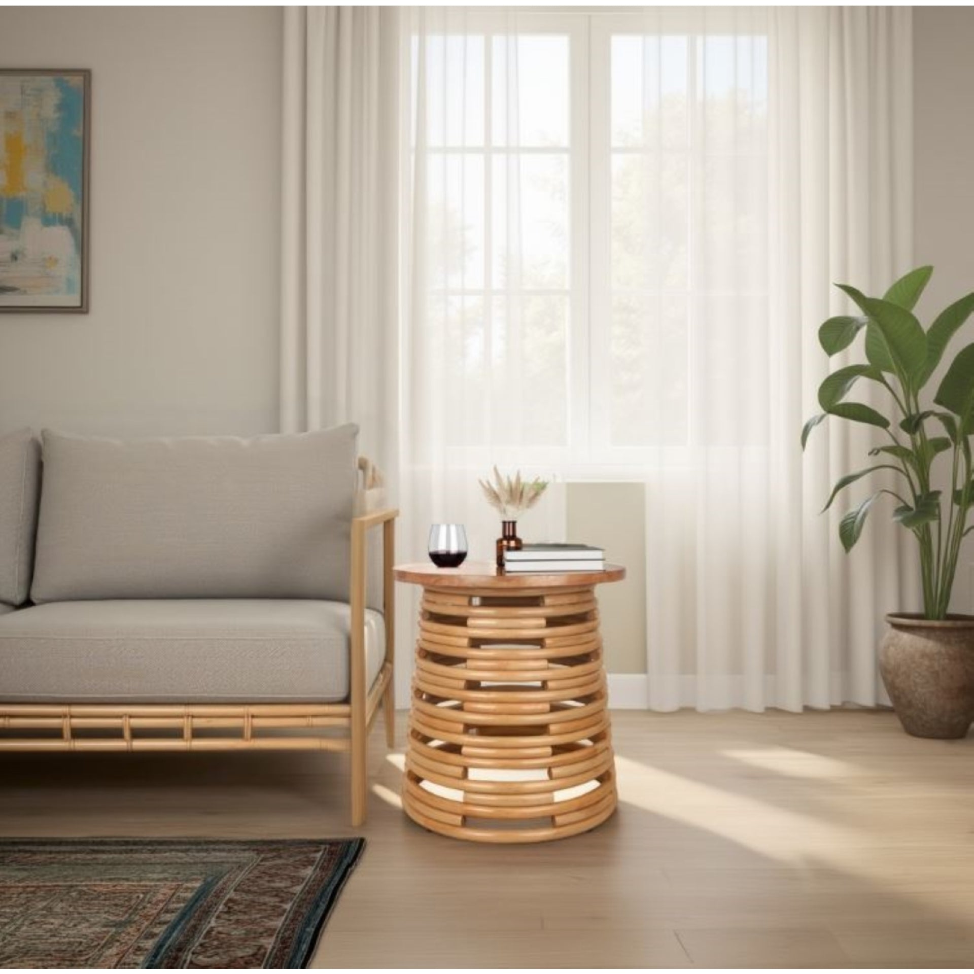 Zeke Rattan Side/End Table with Wood Top