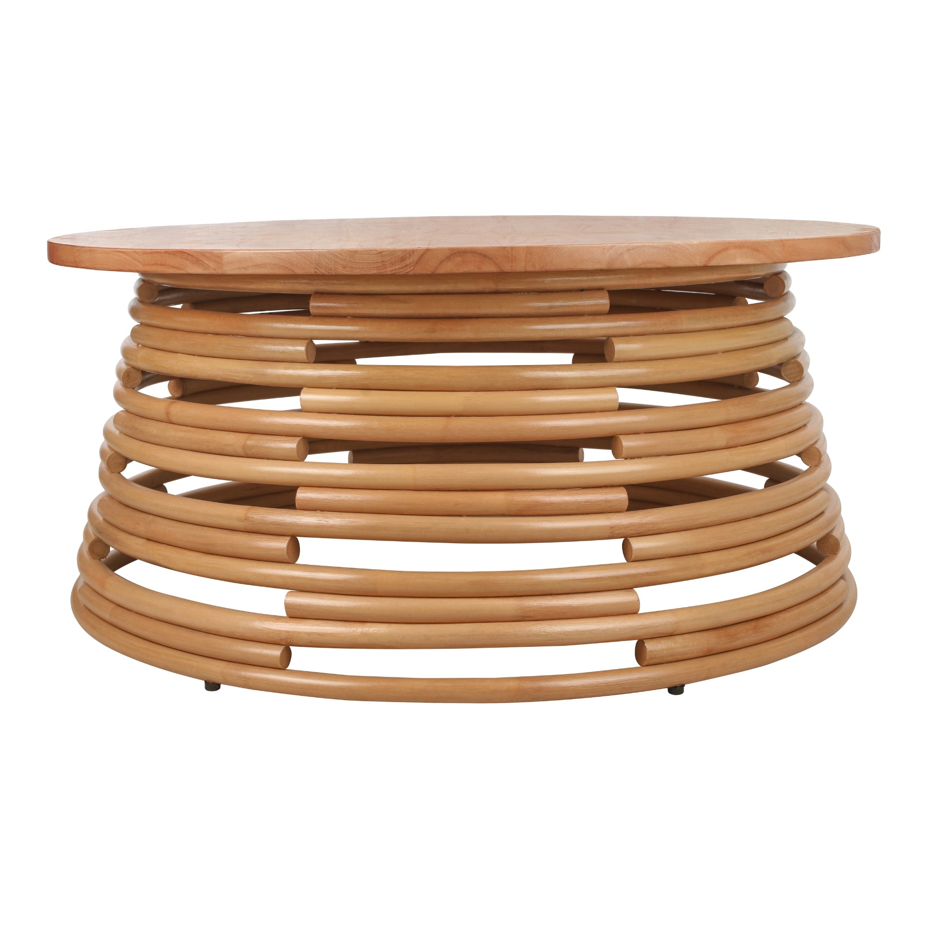 Zeke Rattan Coffee Table with Wood Top