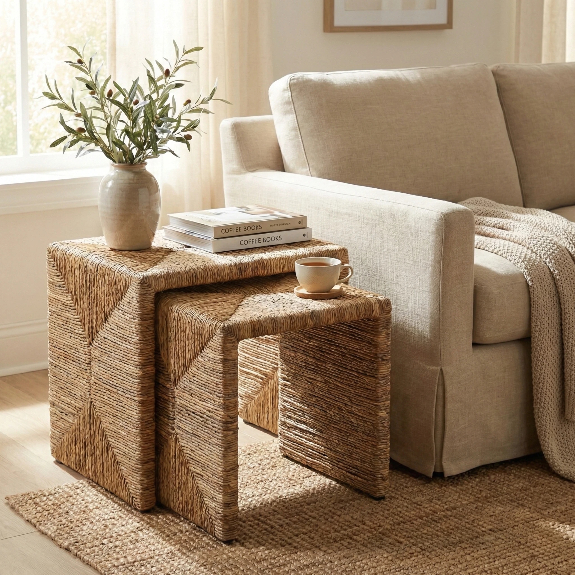Kanza Abaca Rectangular Nesting Side Table - Set of 2