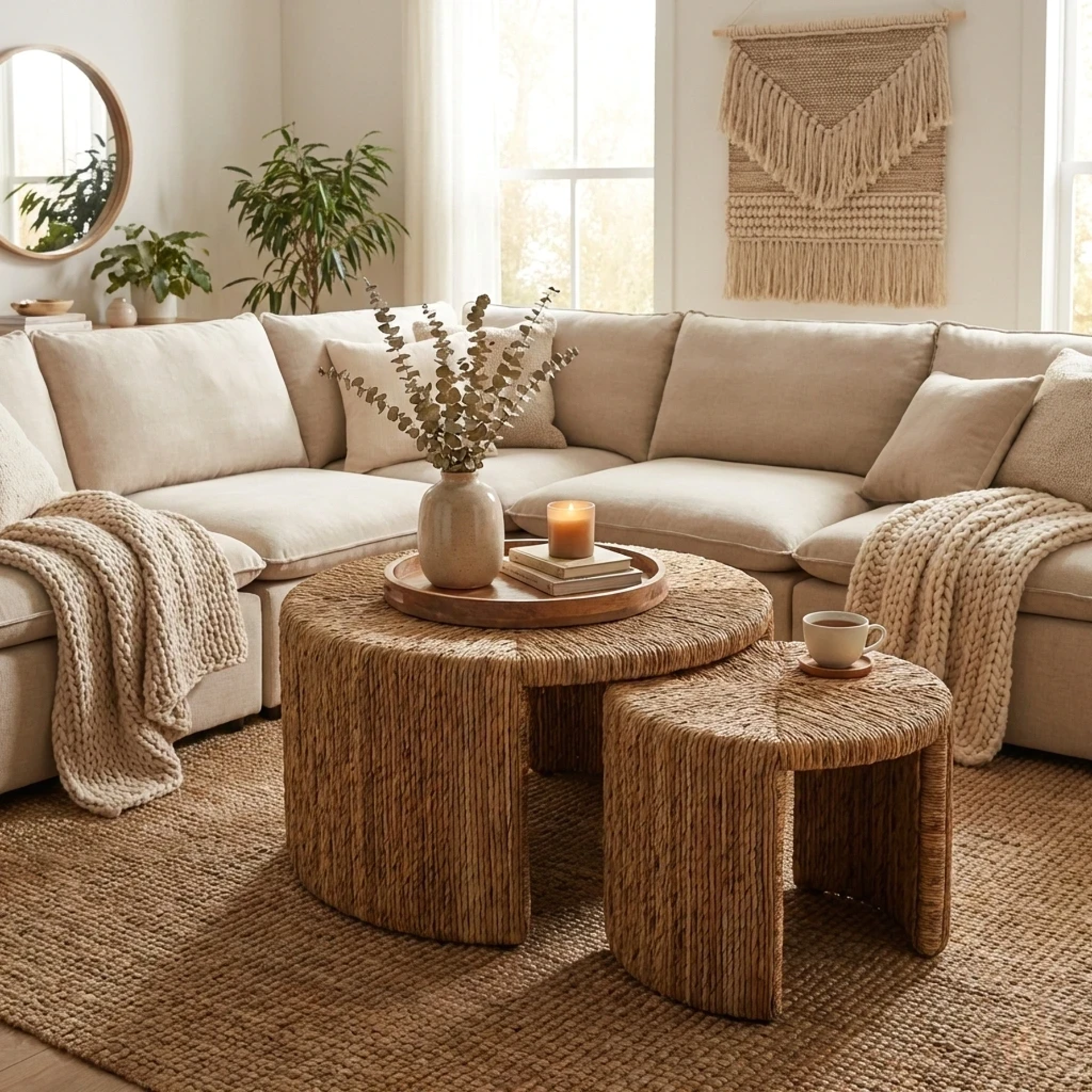 Kanza Abaca Round Nesting Coffee Table - Set of 2