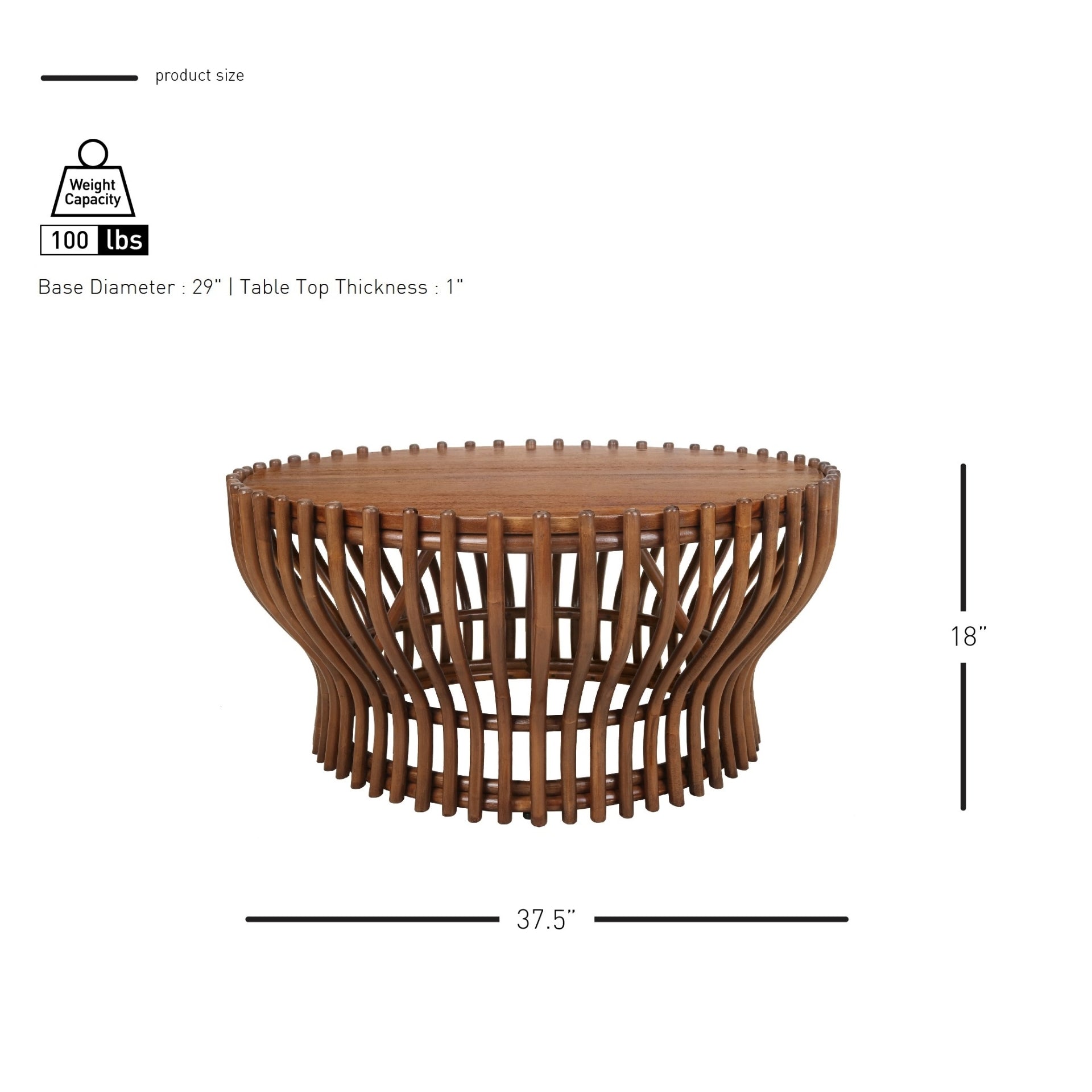 Sona Rattan Coffee Table with Wood Top - Cane Brown