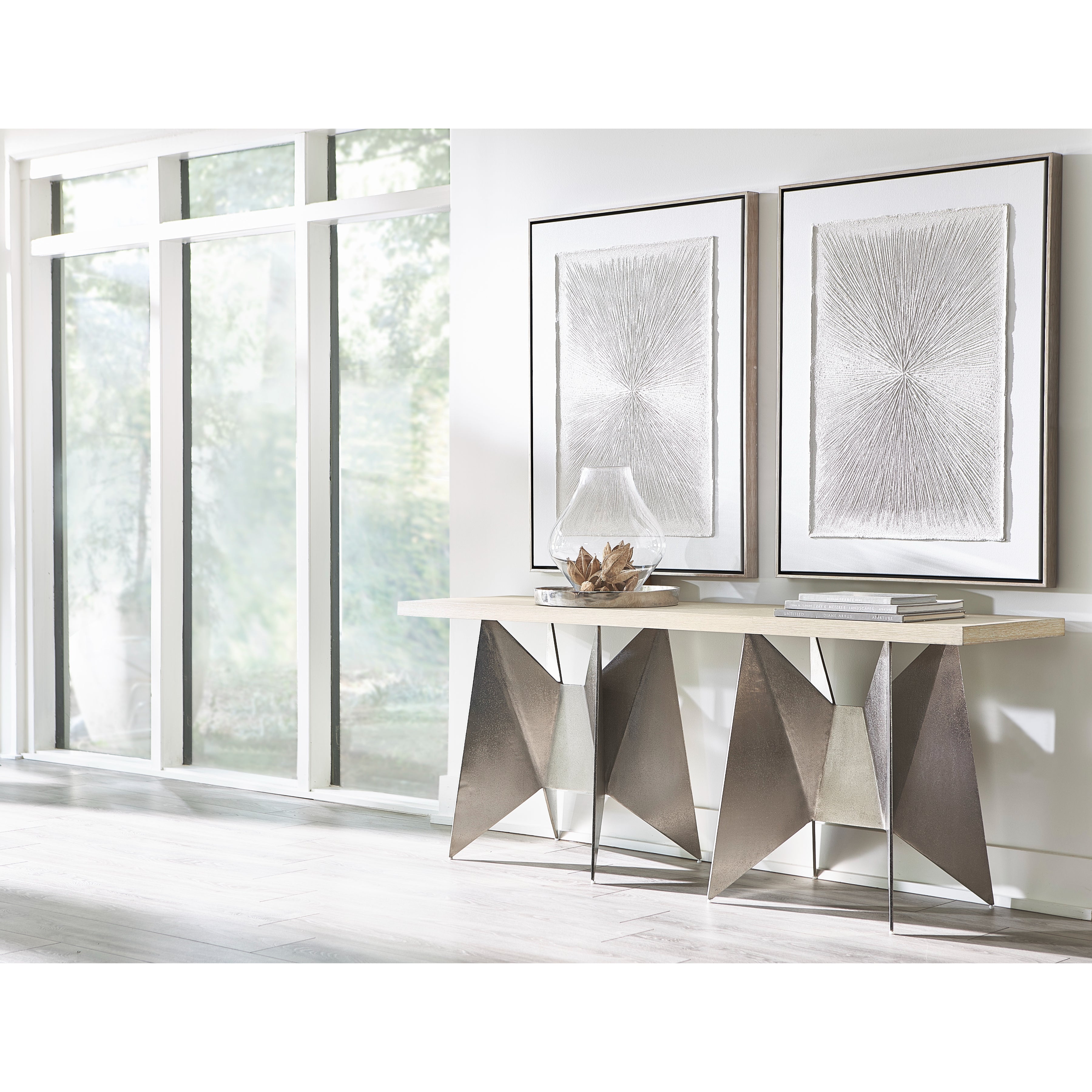 Solaria Console Table with 2 Metal Origami-inspired Bases by Bernhardt