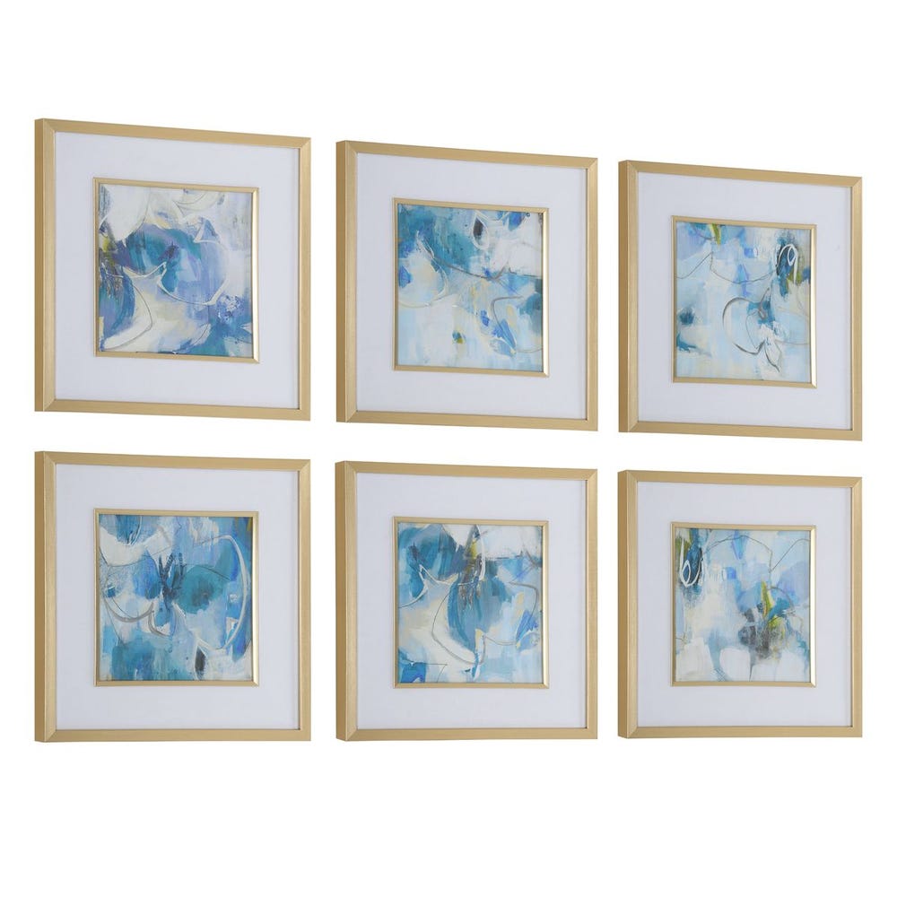 Uttermost Fresh Start Blue Abstract Prints - Set of 6
