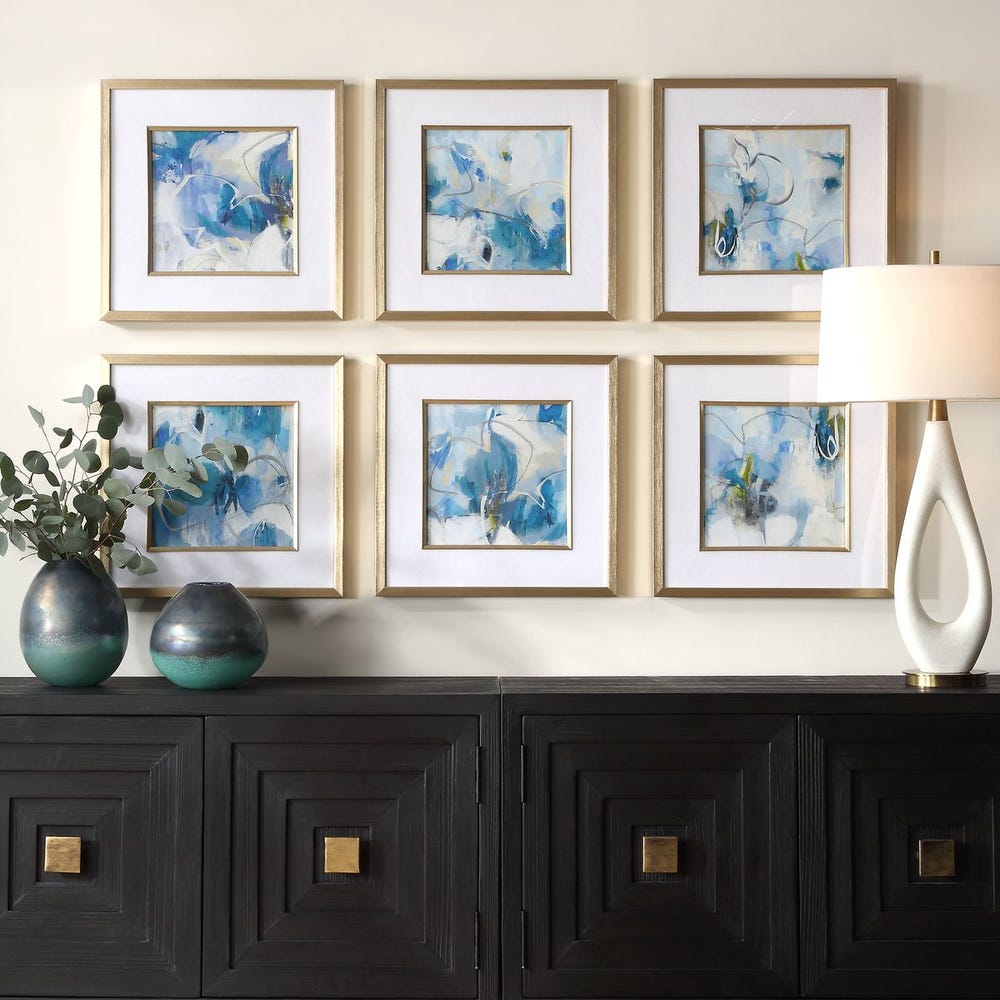 Uttermost Fresh Start Blue Abstract Prints - Set of 6