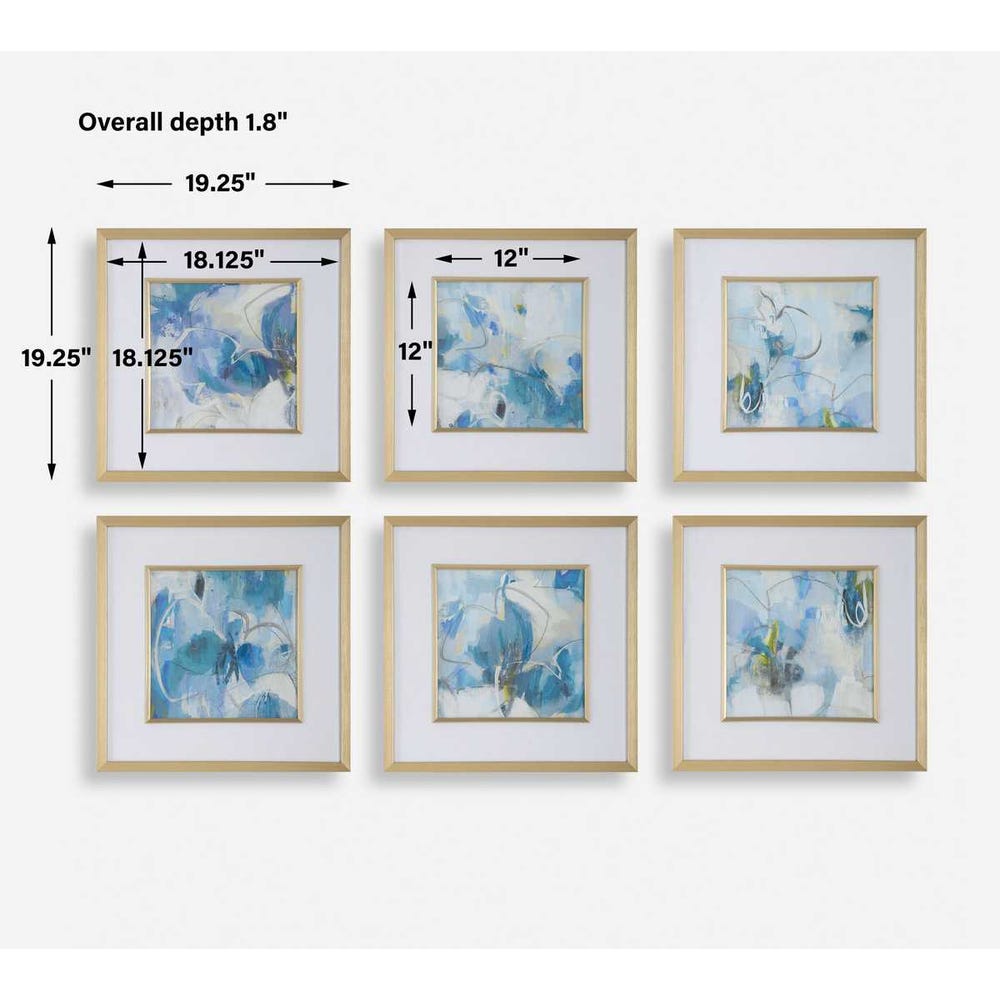 Uttermost Fresh Start Blue Abstract Prints - Set of 6