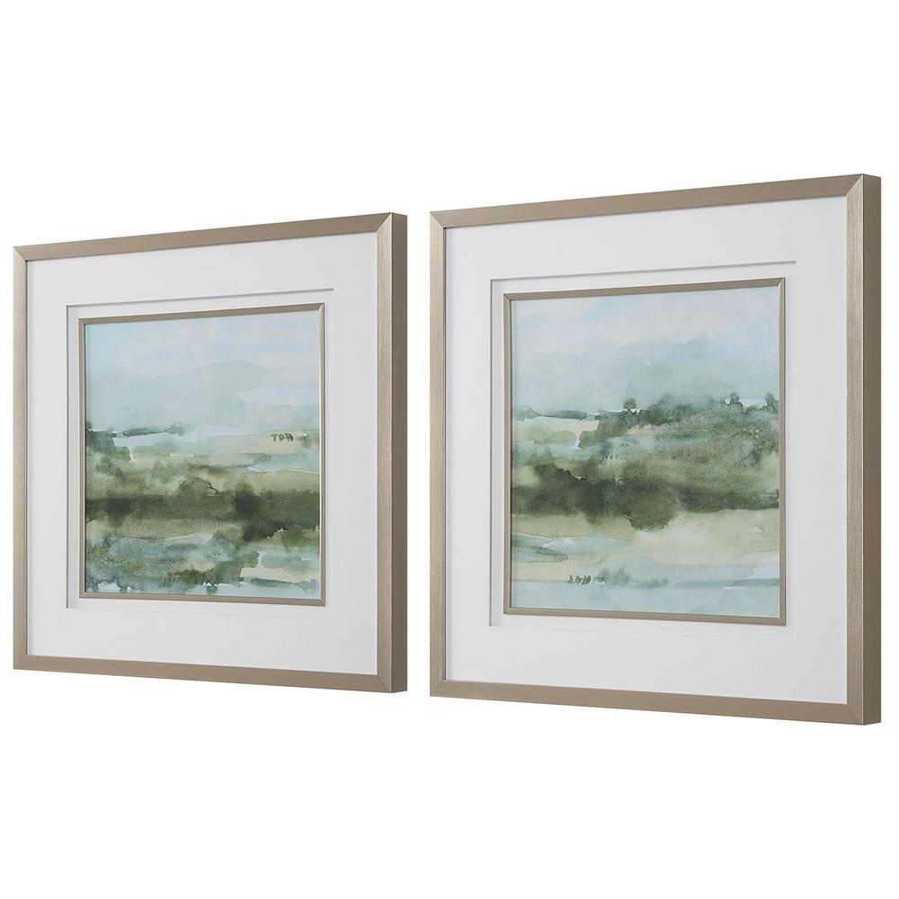 Uttermost Soft Sage Abstract Landscape Prints - Set of 2