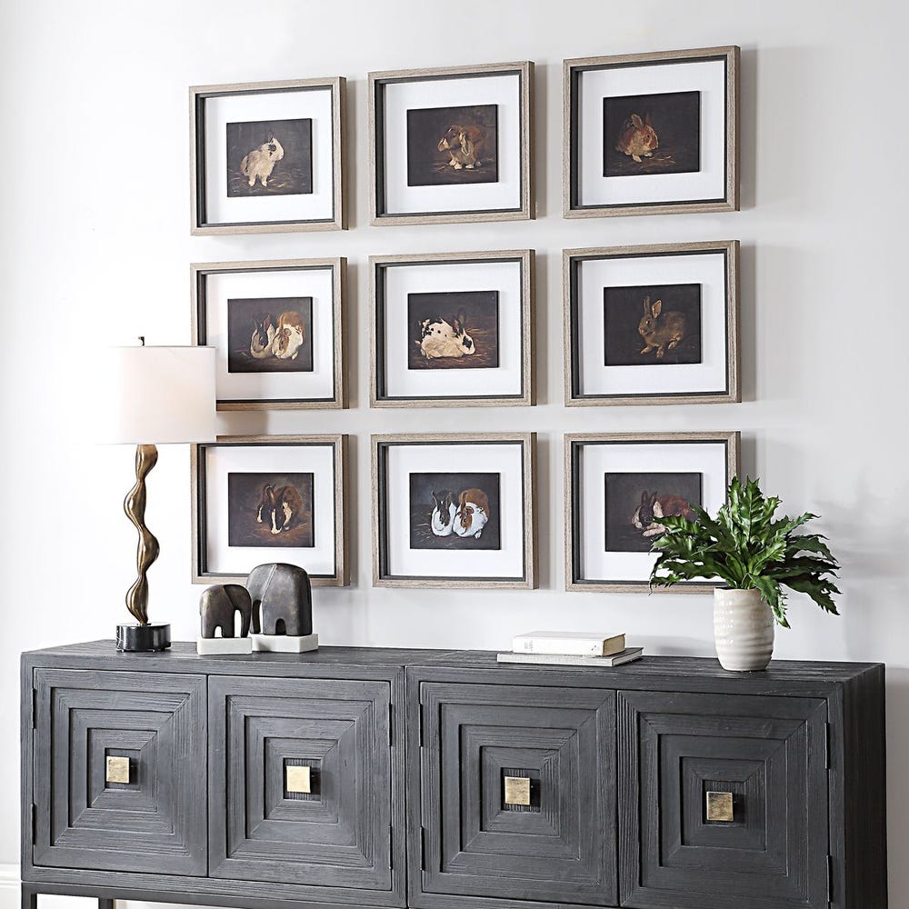 Uttermost Resting Bunny Framed Prints - Set of 9