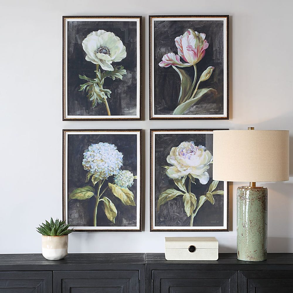 Uttermost Florals on Black Framed Prints - Set of 4