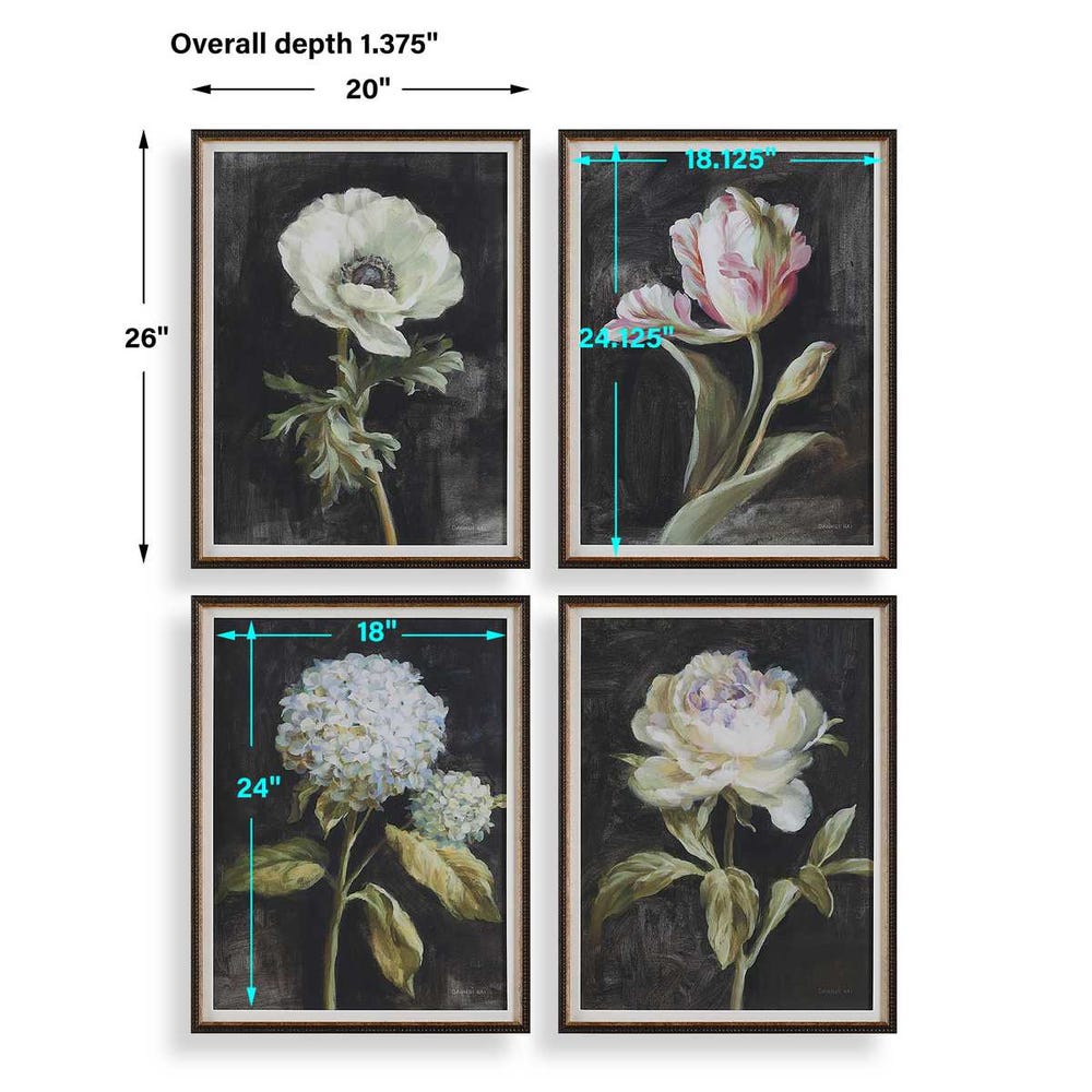 Uttermost Florals on Black Framed Prints - Set of 4