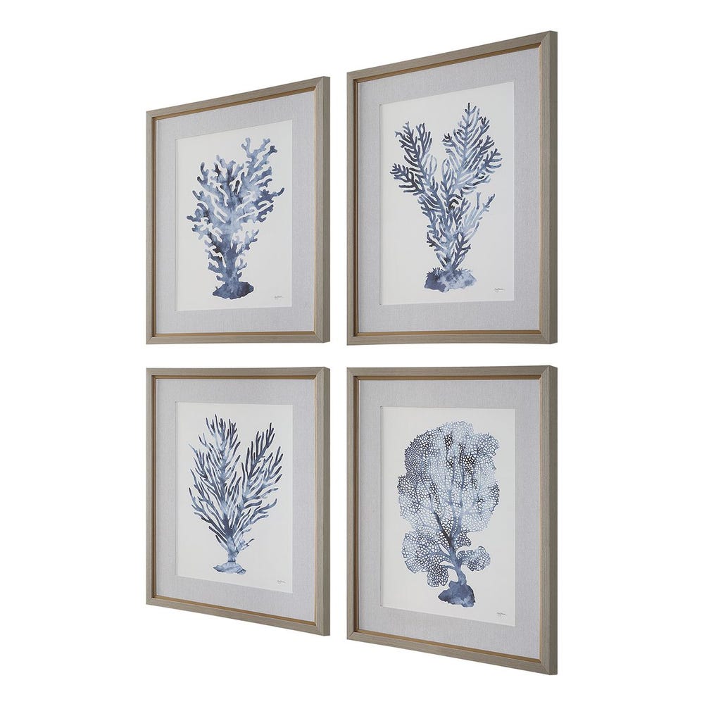 Uttermost Shibori Coral Framed Prints - Set of 4