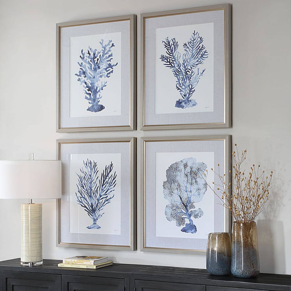 Uttermost Shibori Coral Framed Prints - Set of 4