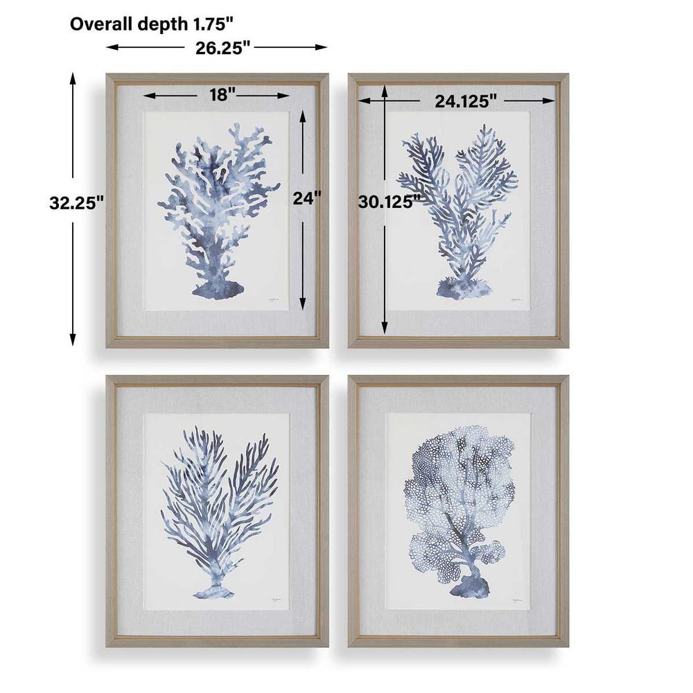 Uttermost Shibori Coral Framed Prints - Set of 4