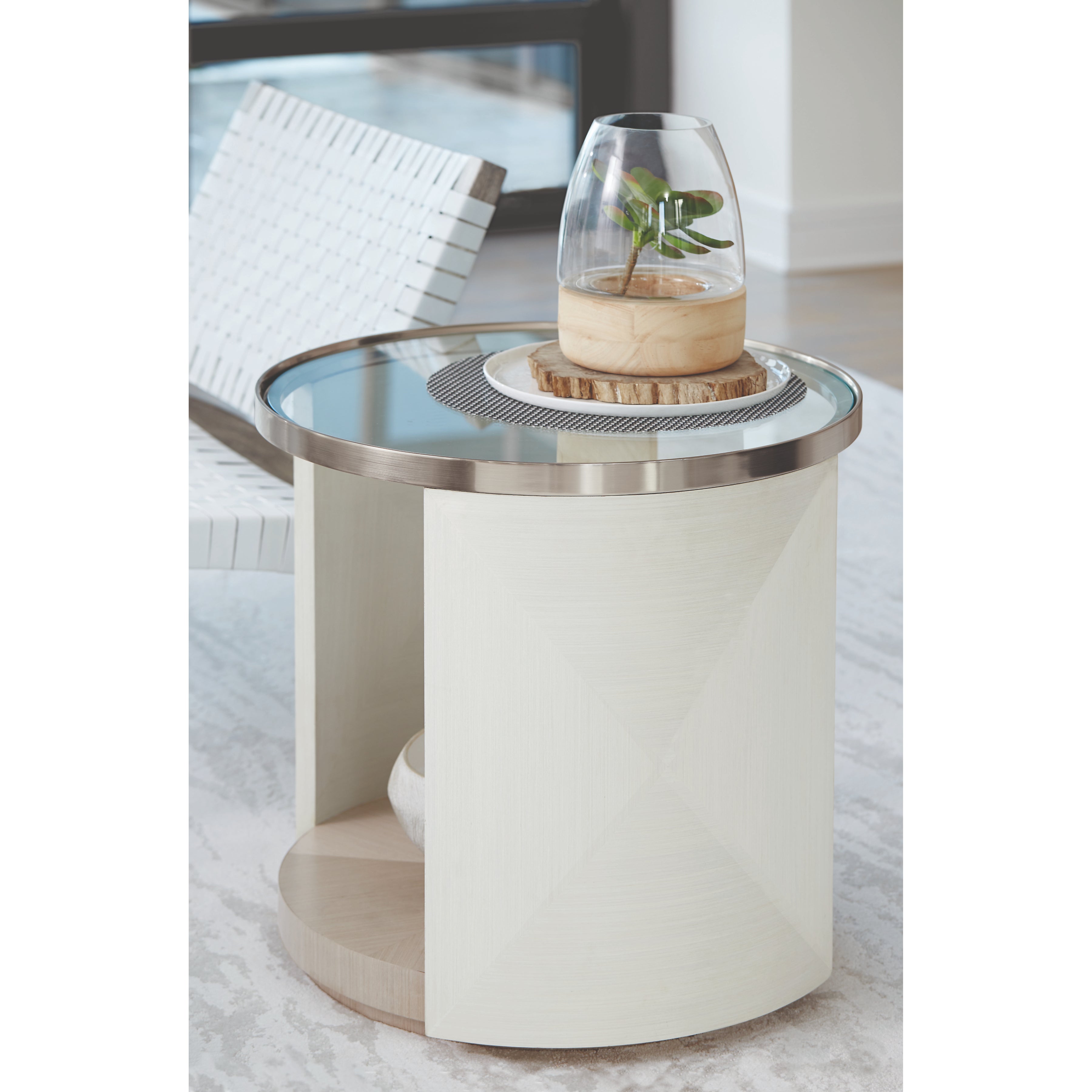 Axiom Round Glass Top Chairside Table by Bernhardt