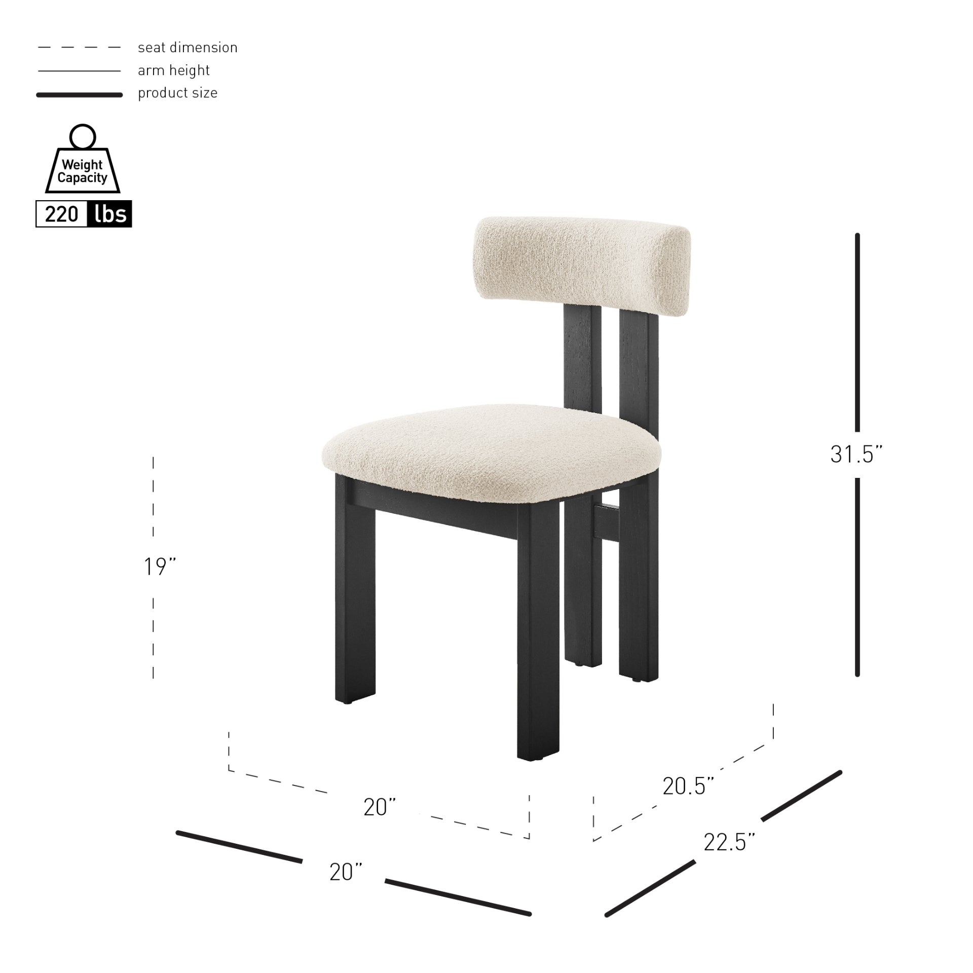 Hailey Boucle Dining Side Chair Black Frame - Set of 2