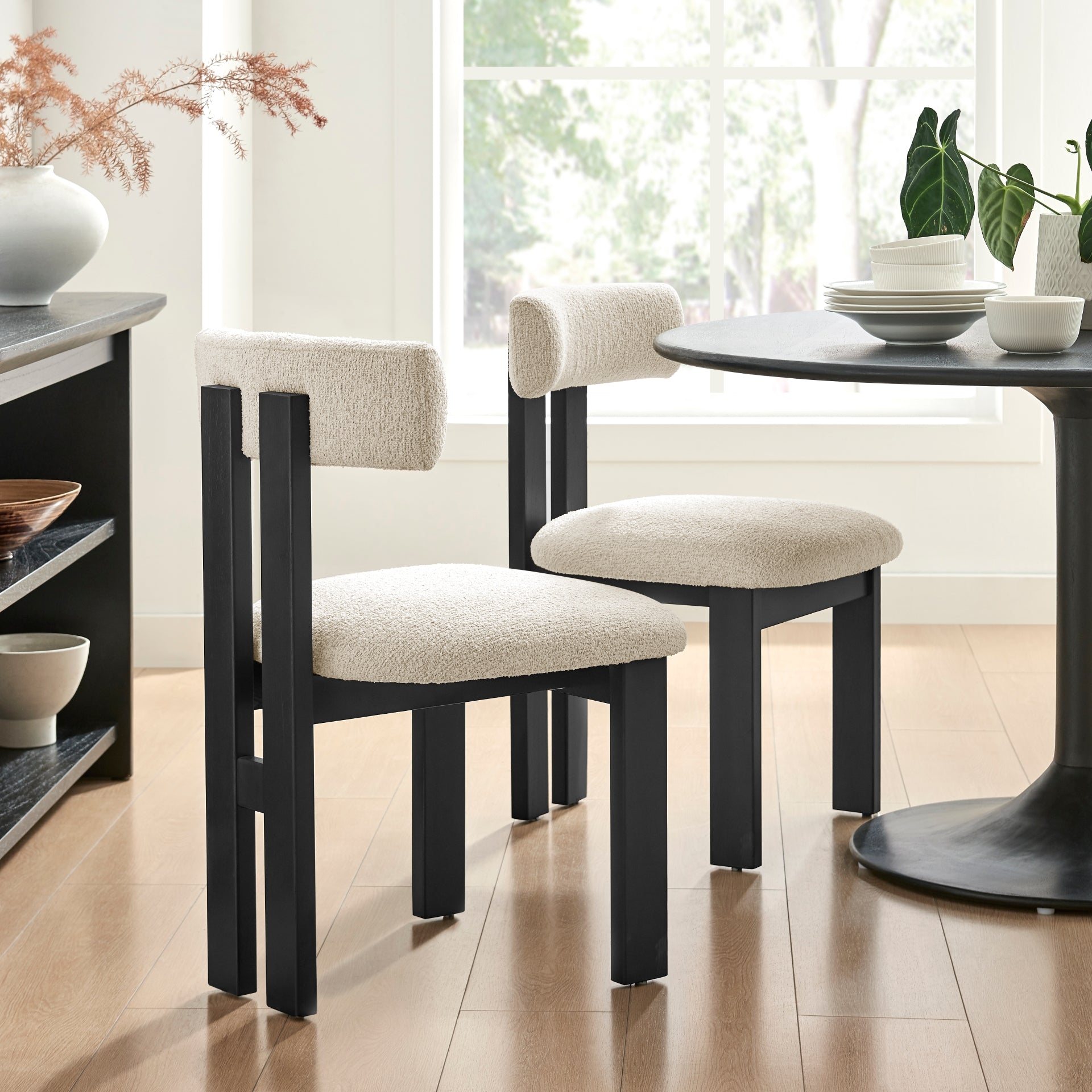 Hailey Boucle Dining Side Chair Black Frame - Set of 2