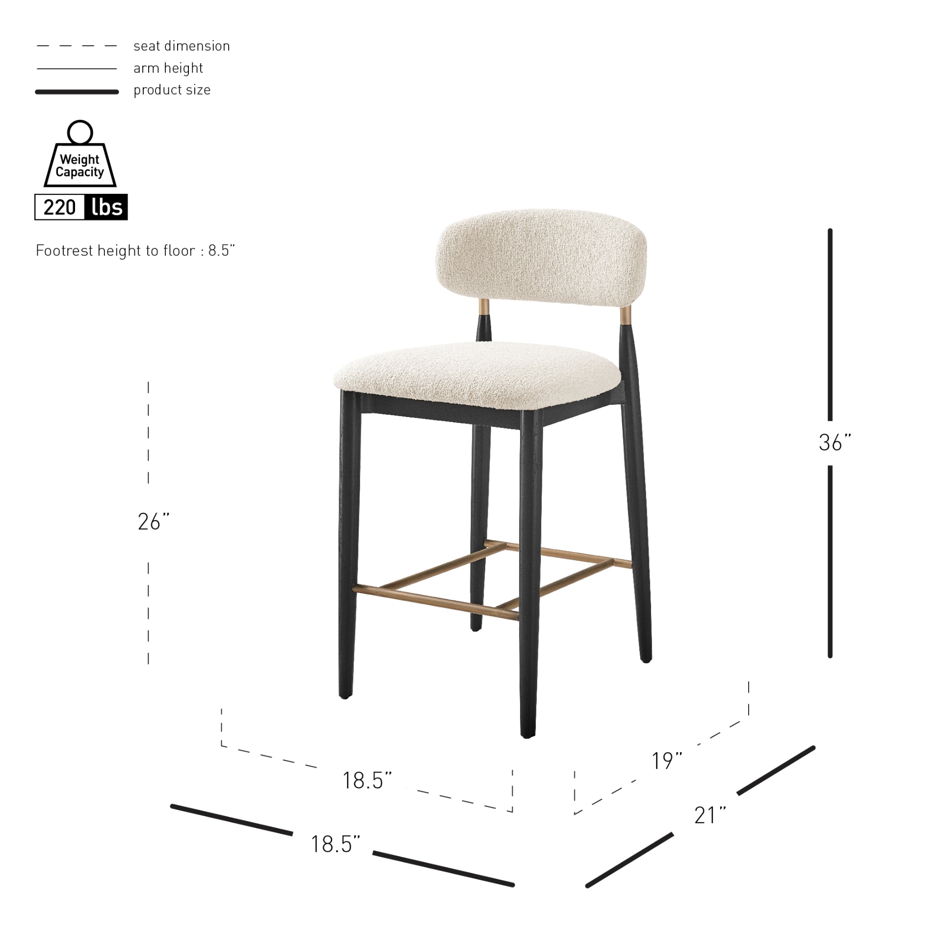 Verna Boucle Counter Stool Black Frame