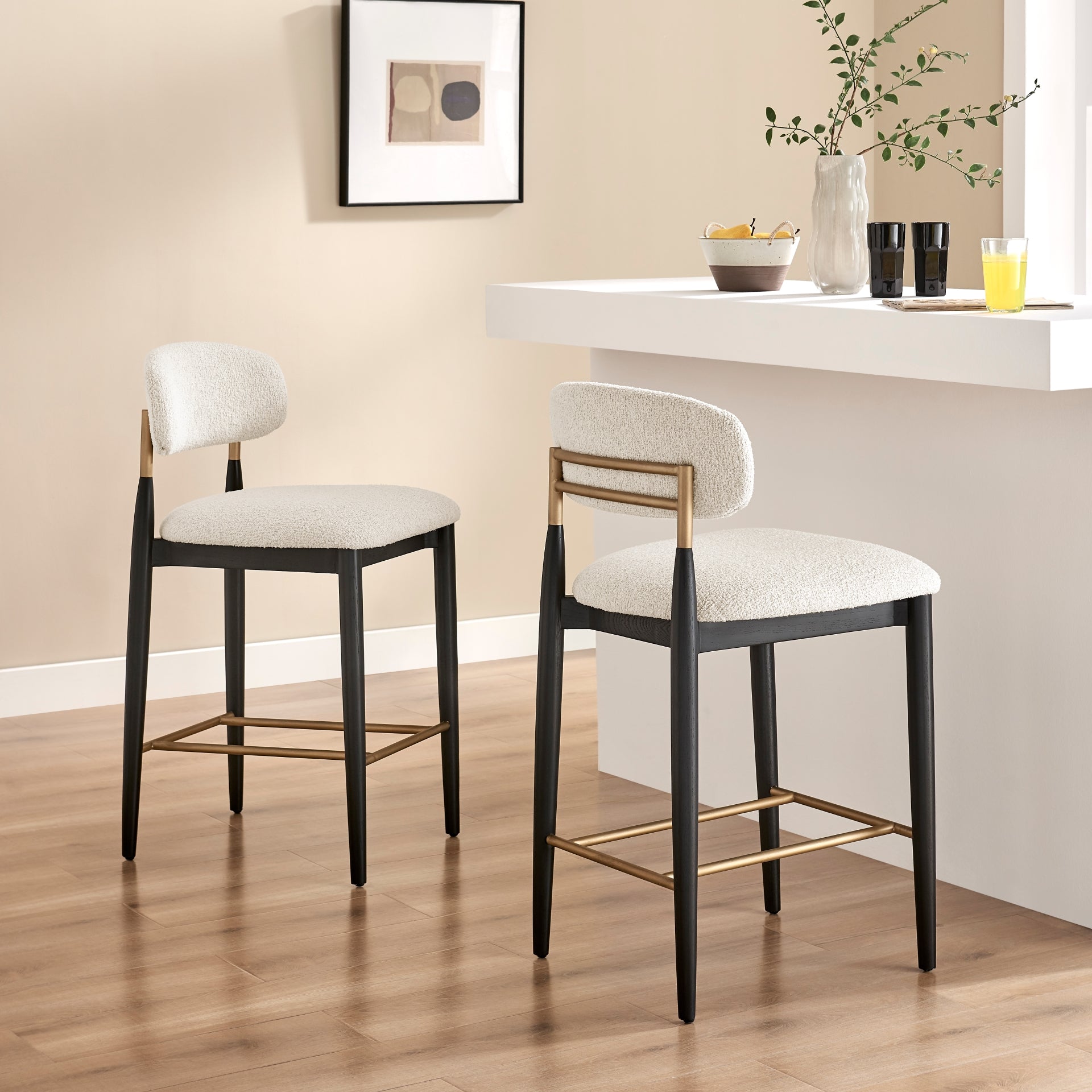 Verna Boucle Counter Stool Black Frame