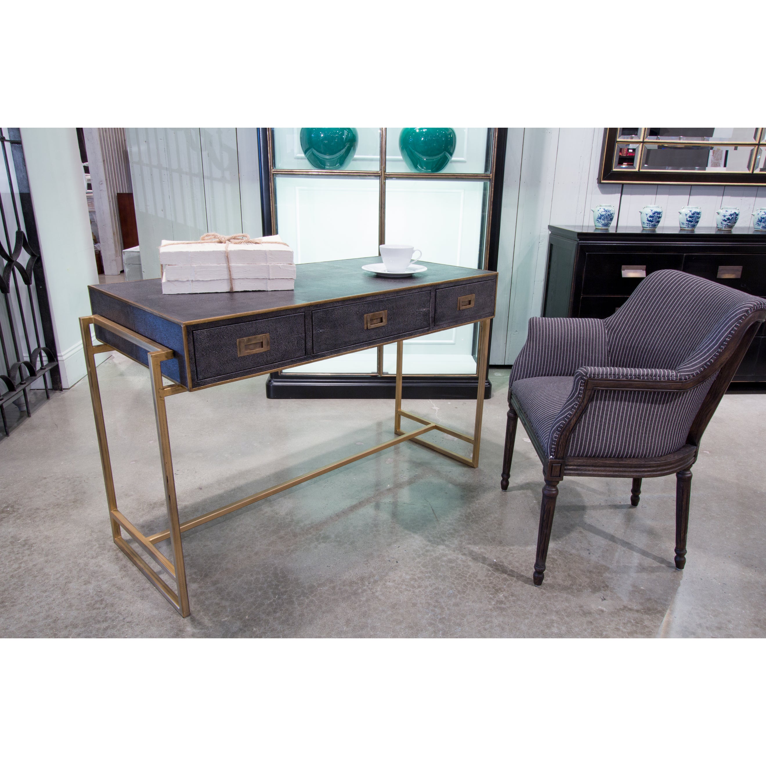 Grey Leather Shagreen Desk