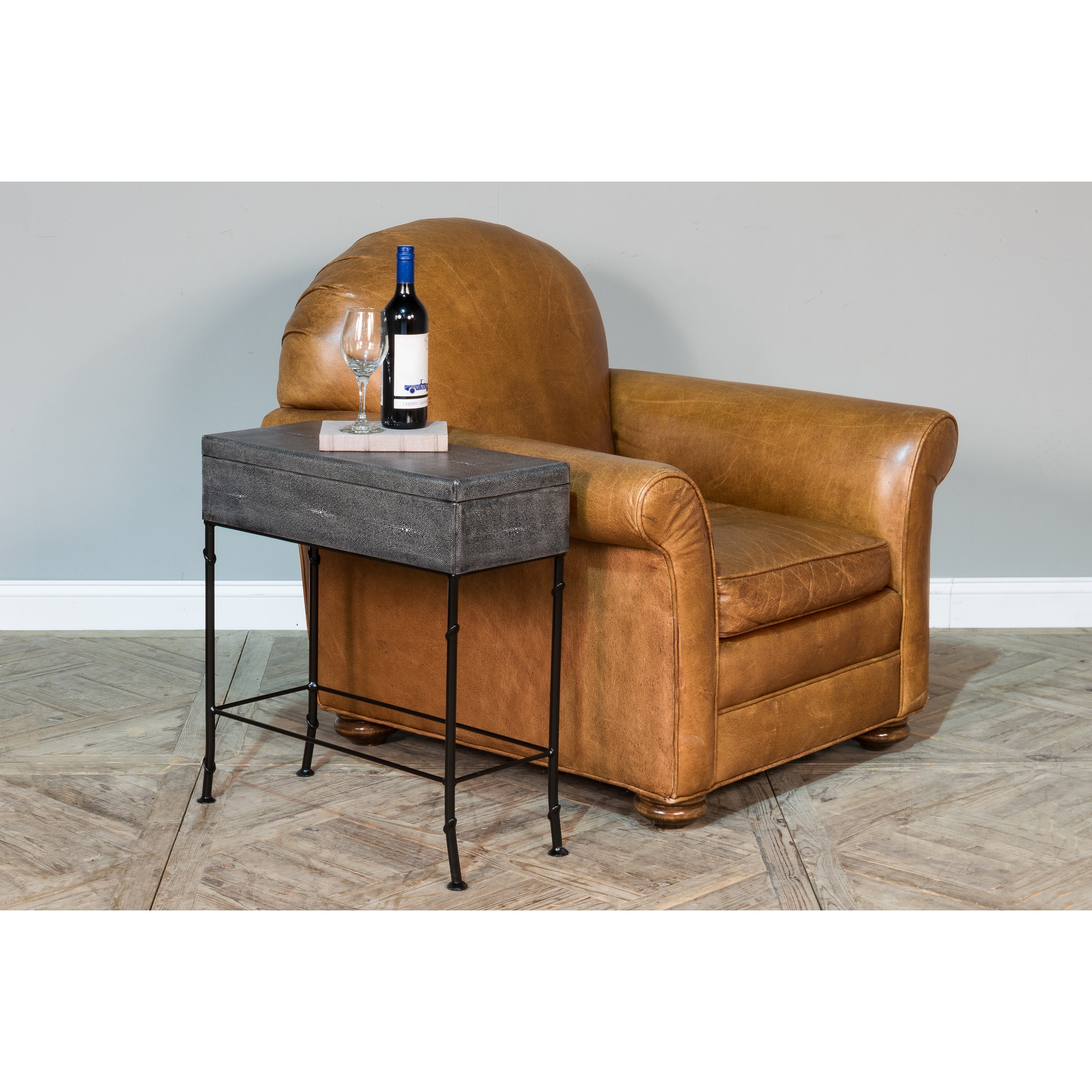 Gray Leather Shagreen Box on Stand