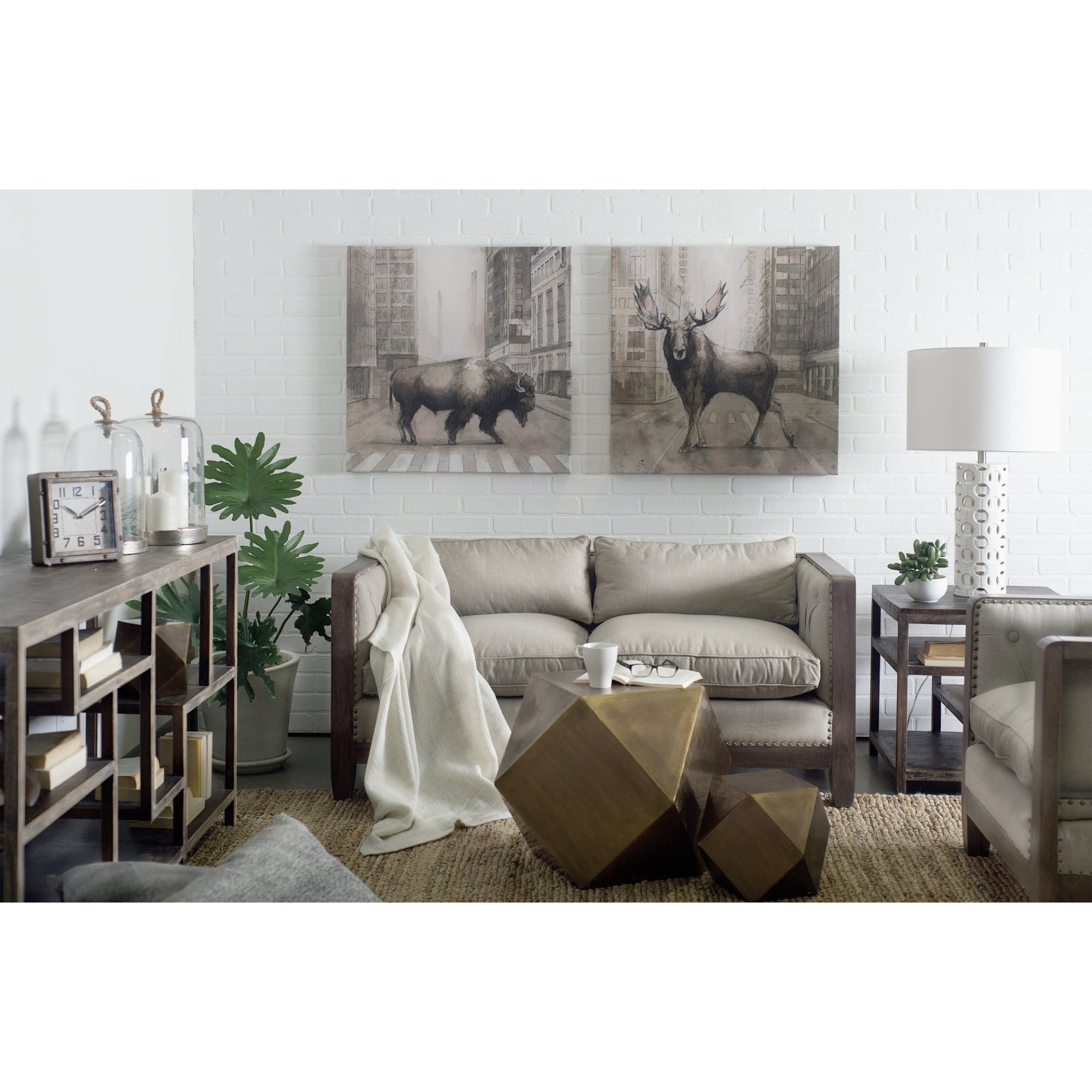 Wright I Brown Wood Multi-Level Shelf Console Table