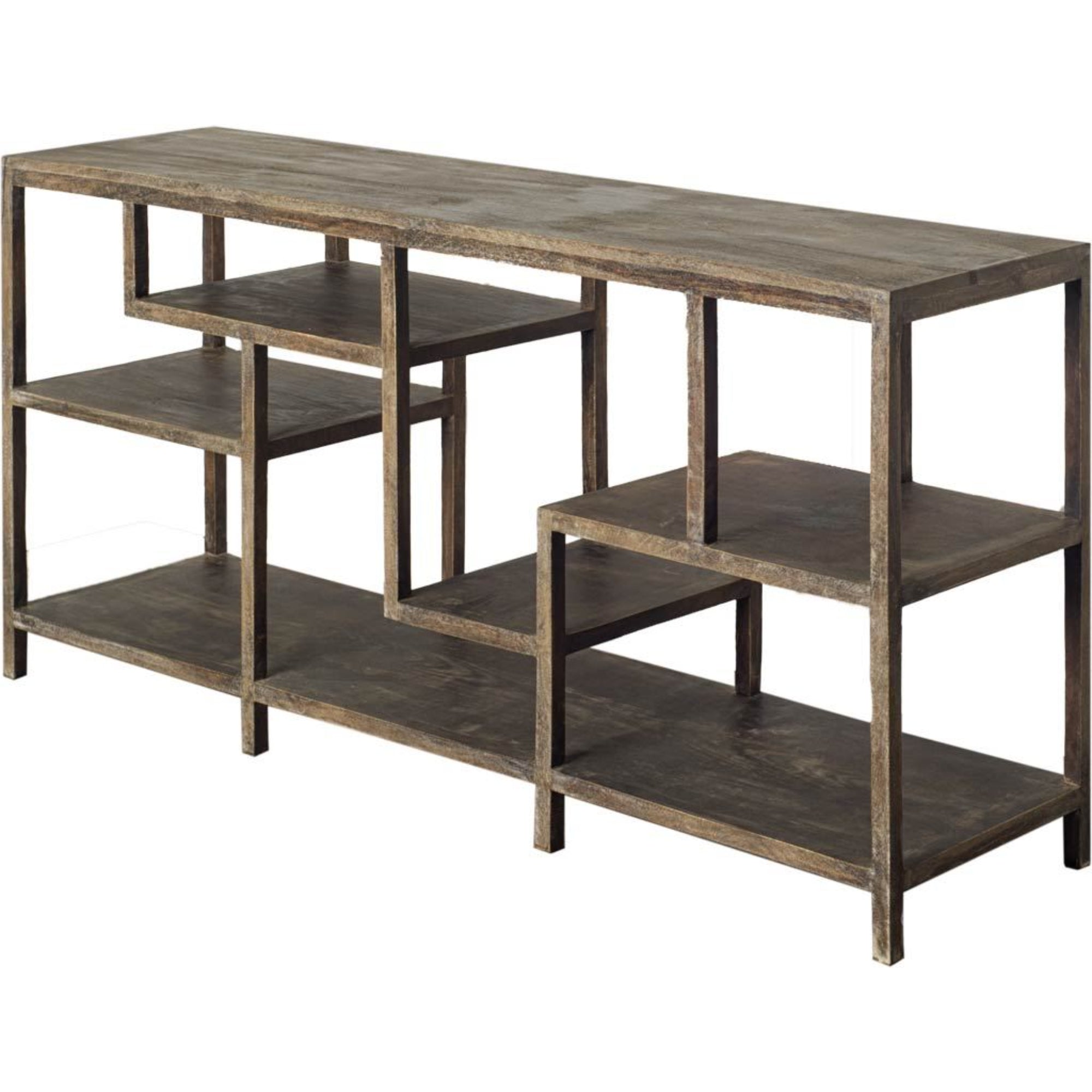 Wright I Brown Wood Multi-Level Shelf Console Table