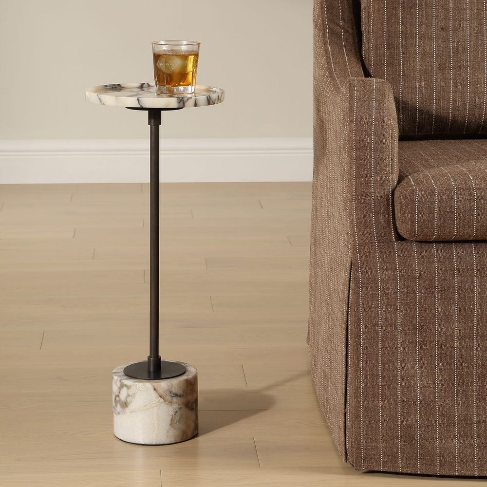 Uttermost Brunson White Marble Drink Table