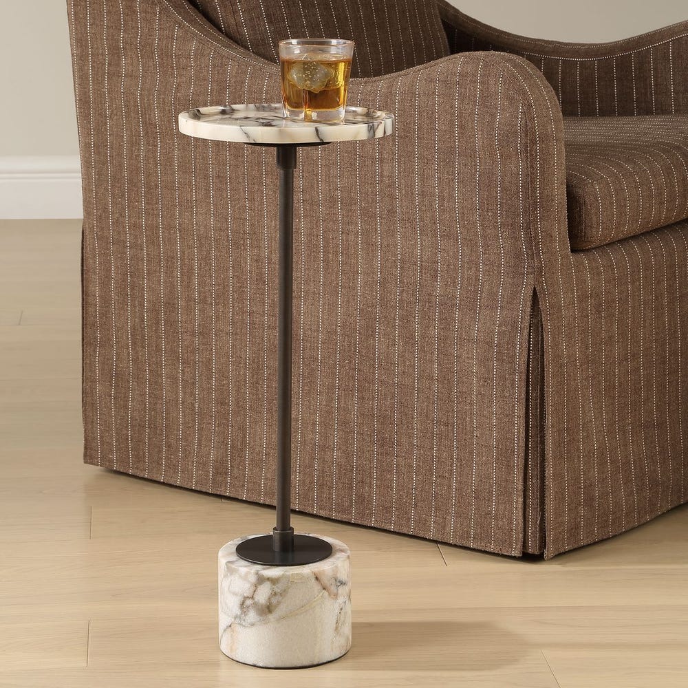 Uttermost Brunson White Marble Drink Table