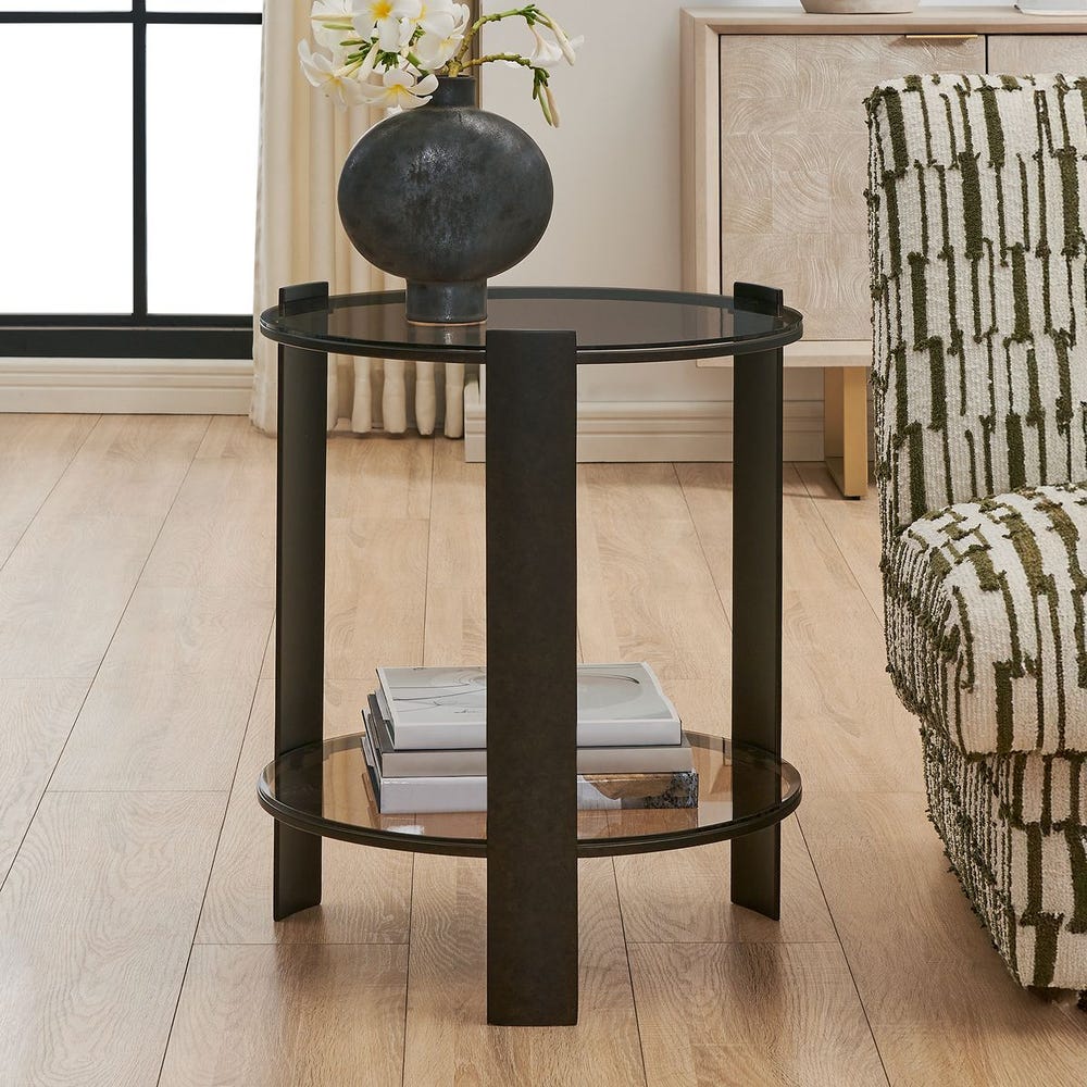 Uttermost Hanson Bronze & Dark Glass Side Table