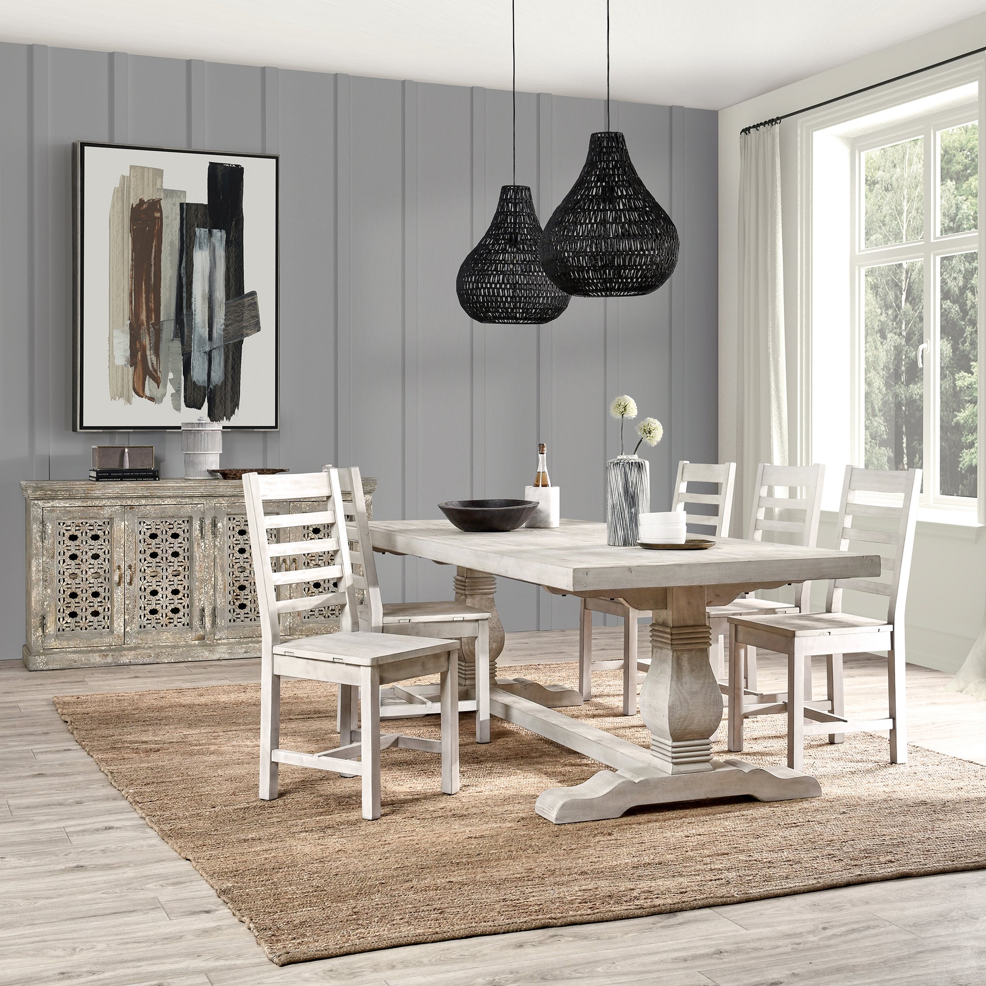 Caleb 94" Dining Table - Distressed Ivory