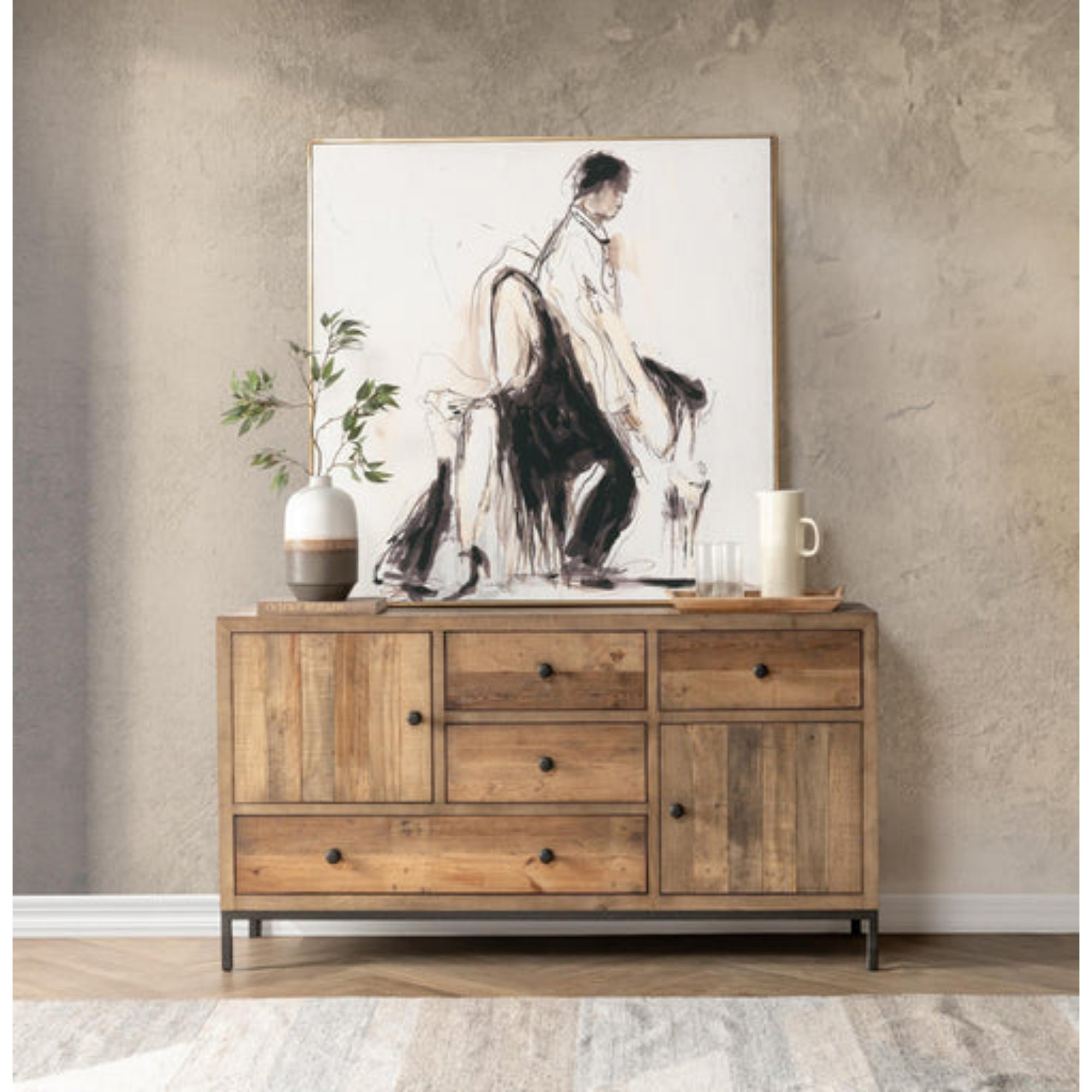 Dita 4 Drawer 2 Door Buffet Natural Pine