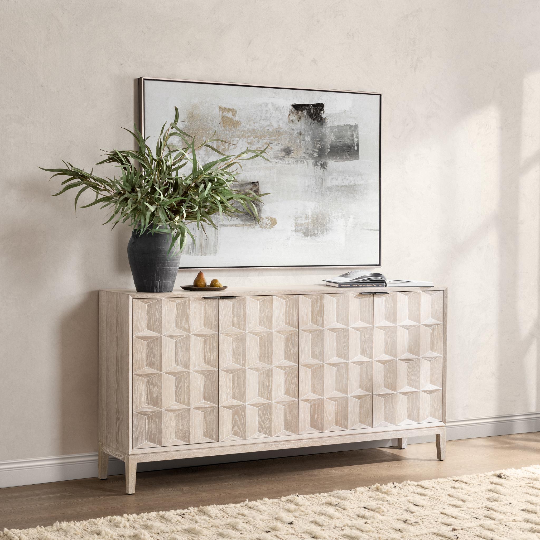 Mira Oak Wood 4Dr Cabinet - Soft Ash