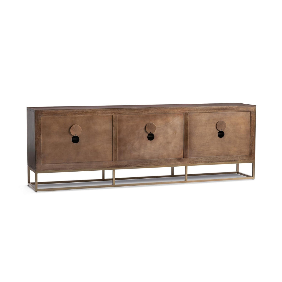Flint Cabinet by Classic Home — rear view of the six-door mango wood cabinet with three cable access openings
