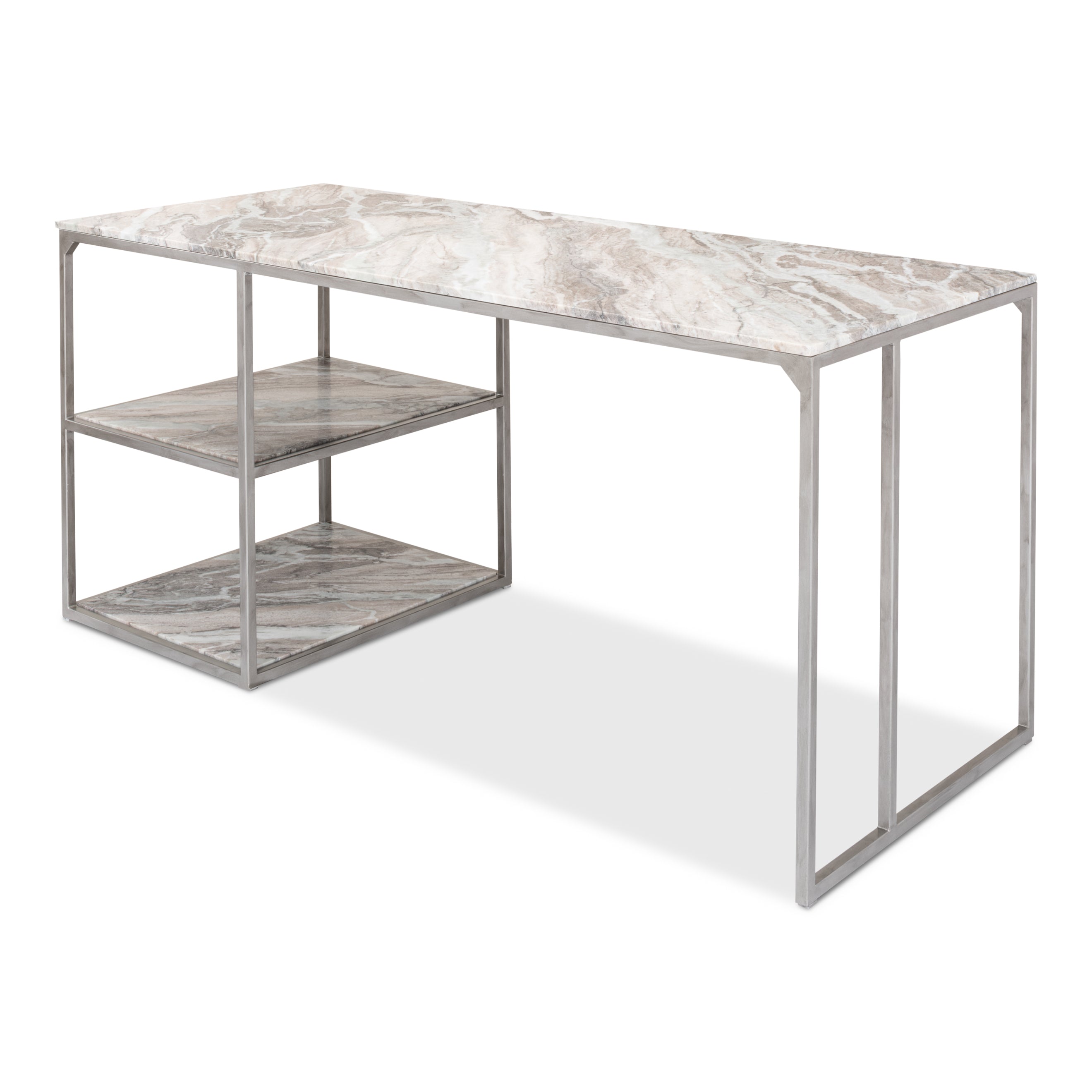 Open Marble Top Desk with Shelves