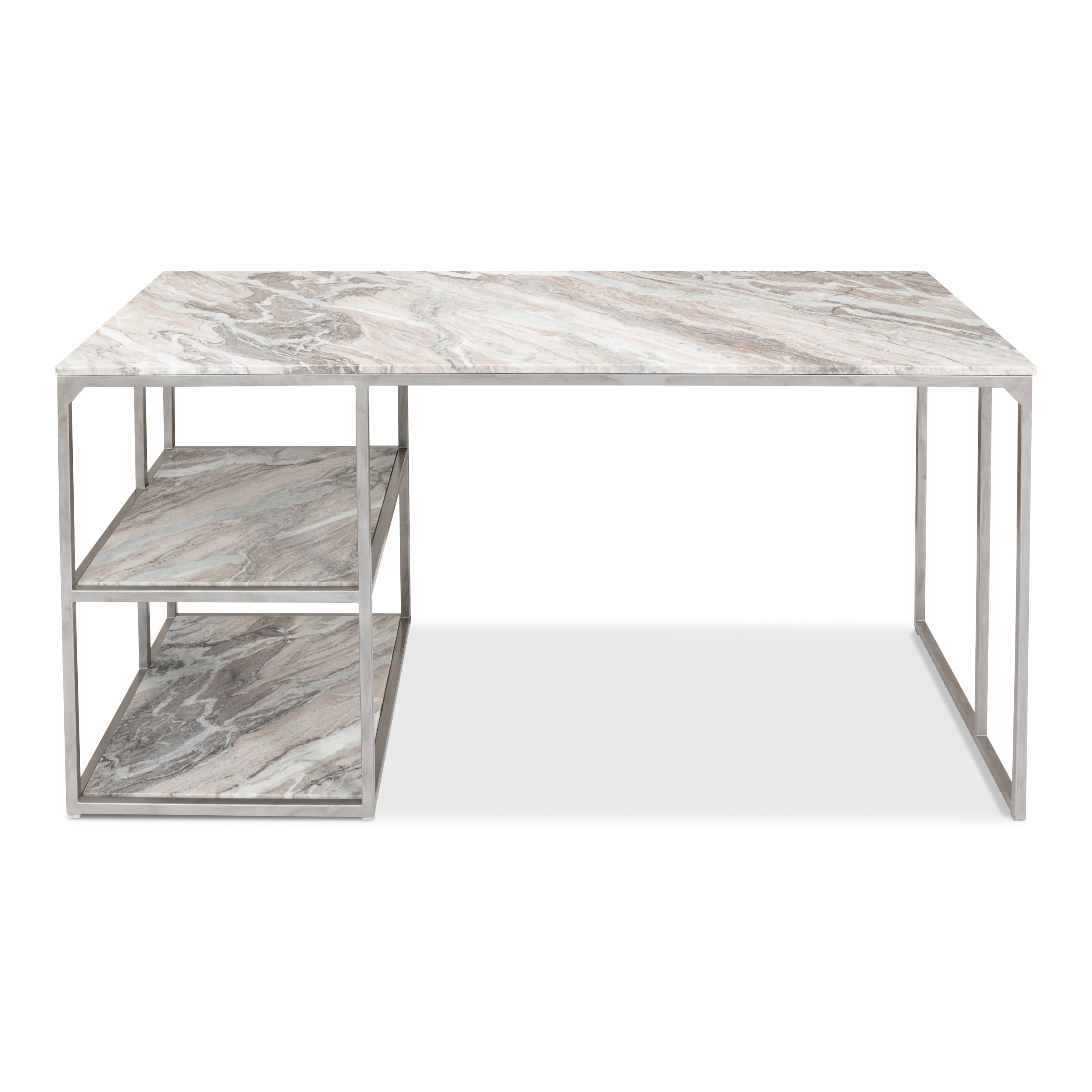 Open Marble Top Desk with Shelves