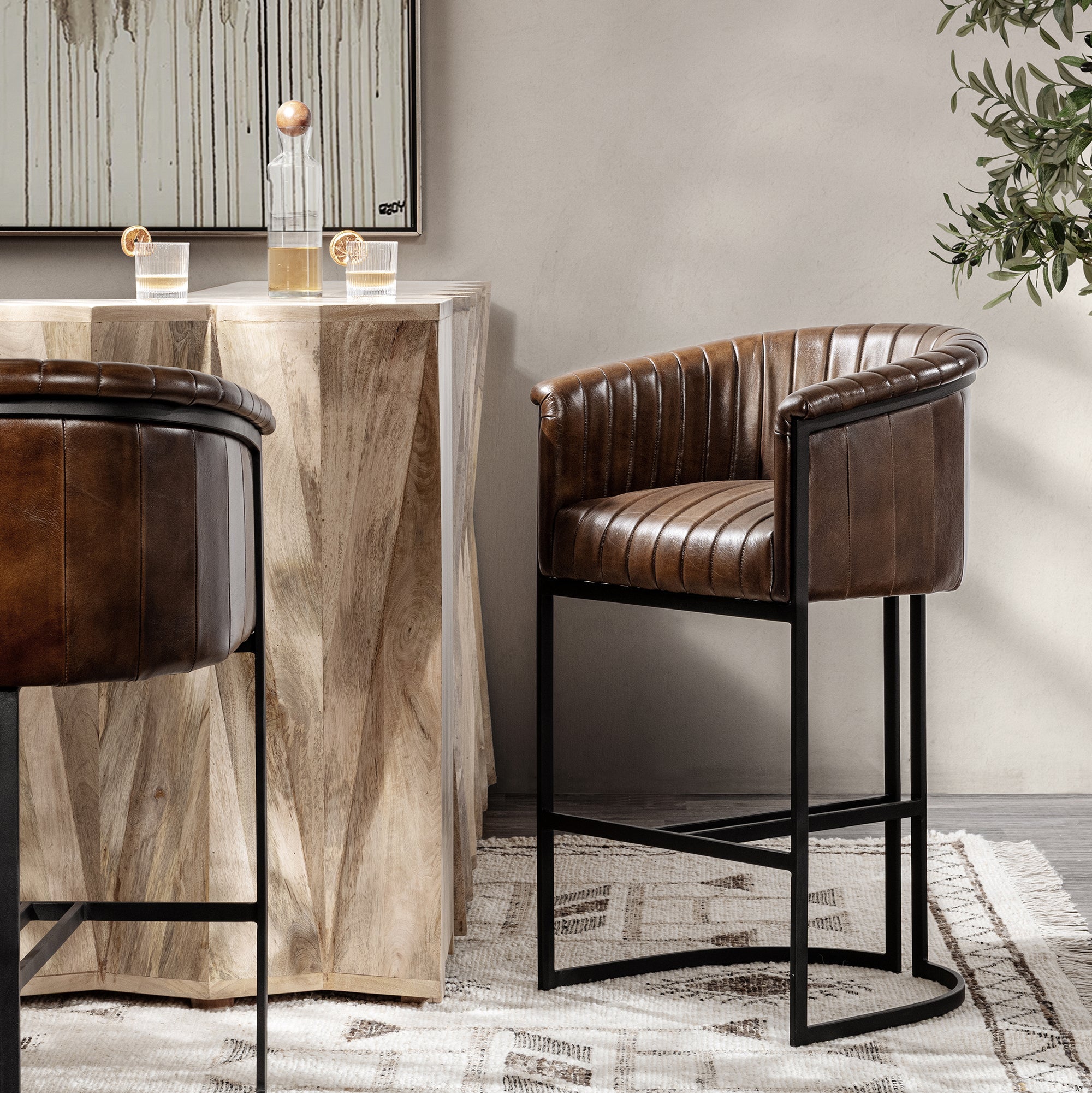 Seville Leather Bar Stool - Rustic Brown