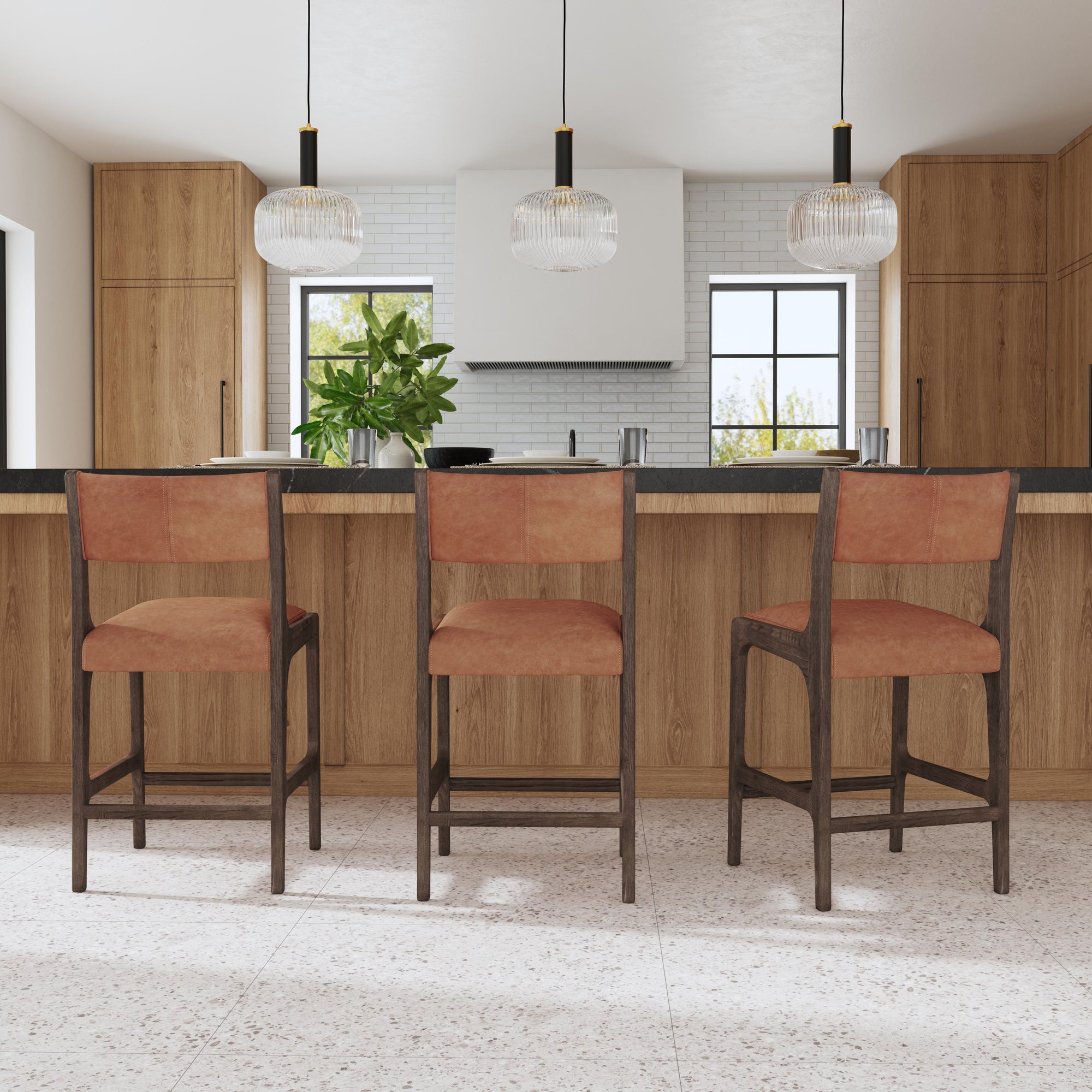 Wayne Leather Counter Stool - Autumn Brown