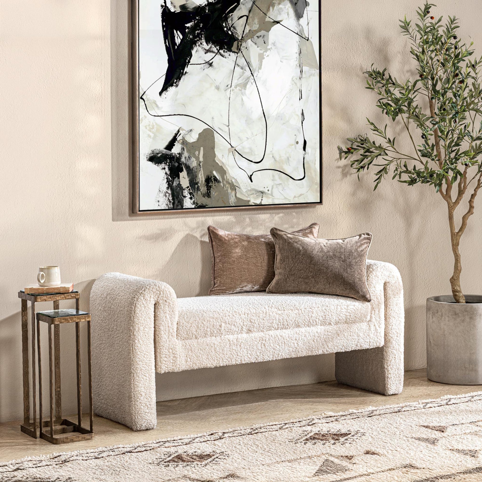 Ada Accent Bench - Ivory Fleece