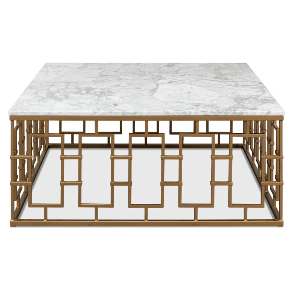 Brass Gate Cocktail Table with White Marble