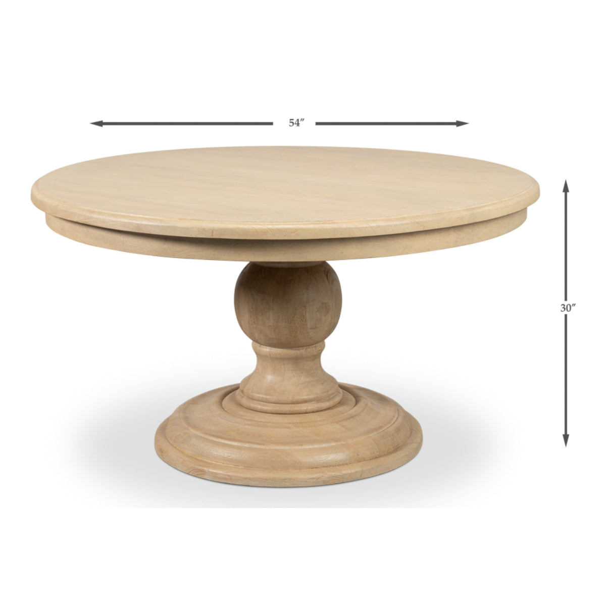 Guillermo Dining Table by Sarreid, dimensional diagram: 54-inch round top and 30-inch height.